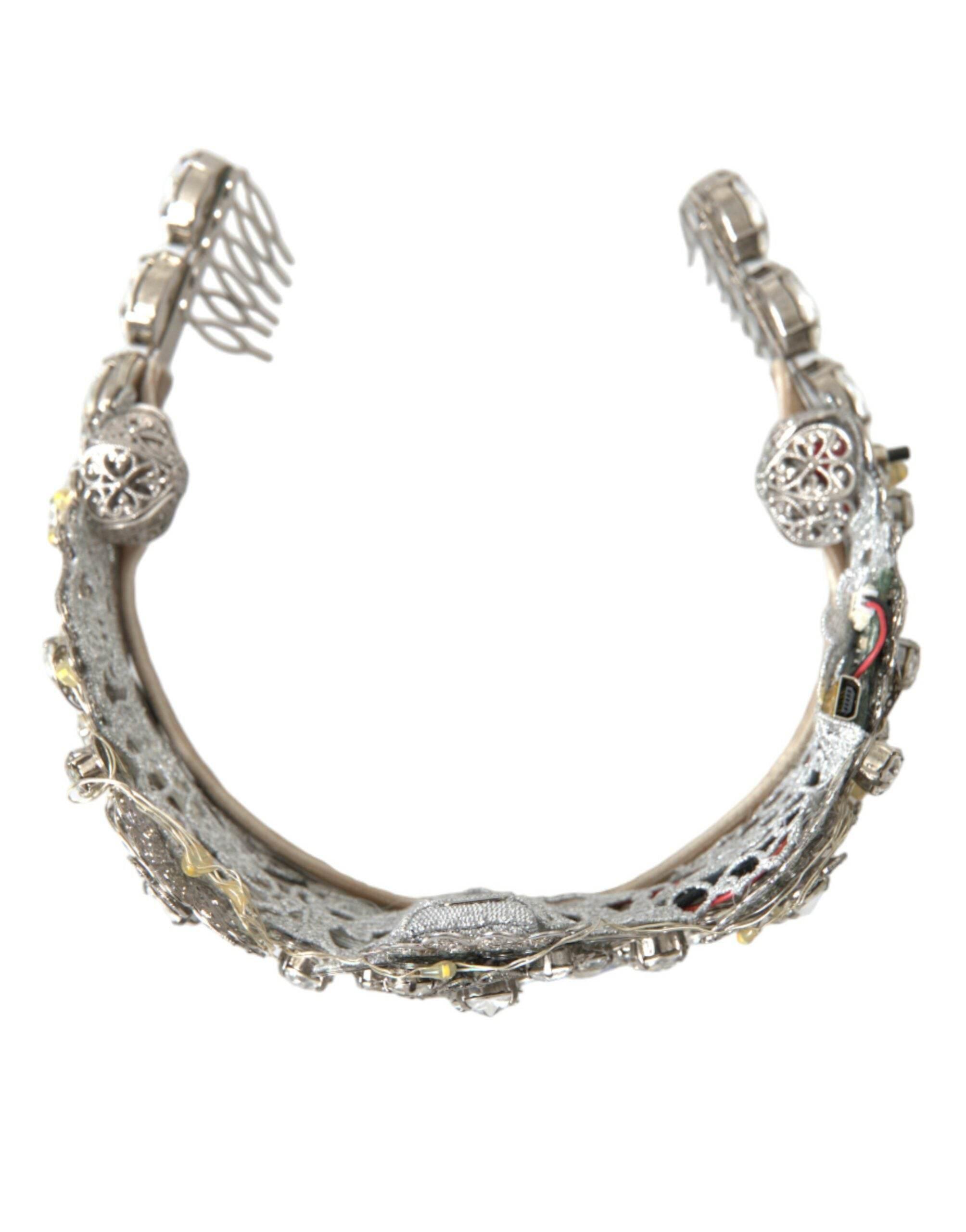 Dolce & Gabbana Silver Brass STRASS Crystal Crown Tiara LED Diadem - Hilstor