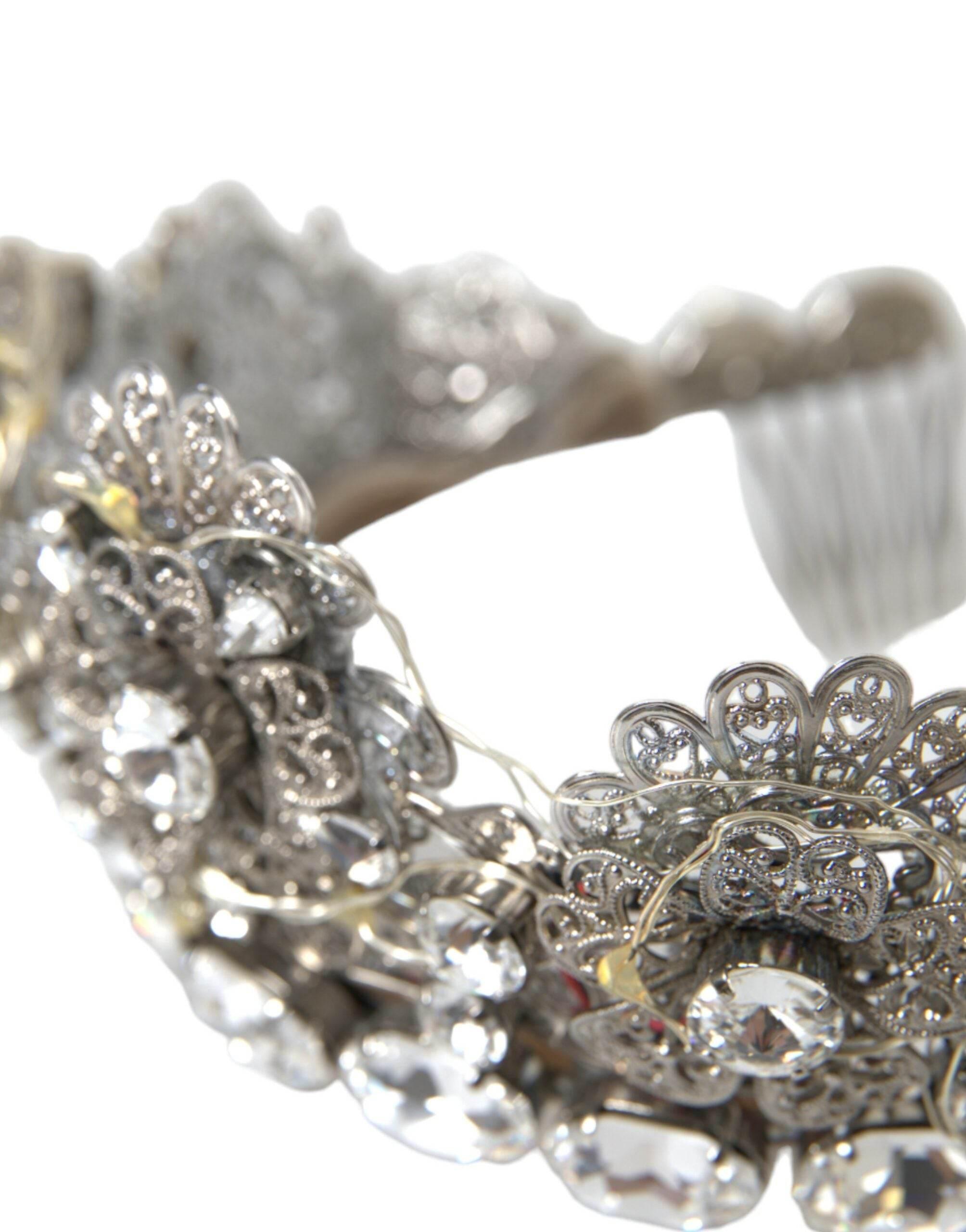Dolce & Gabbana Silver Brass STRASS Crystal Crown Tiara LED Diadem - Hilstor