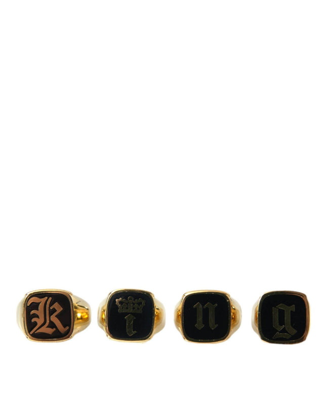 Dolce & Gabbana Gold Brass KING Enamel Set of 4 Ring - Hilstor