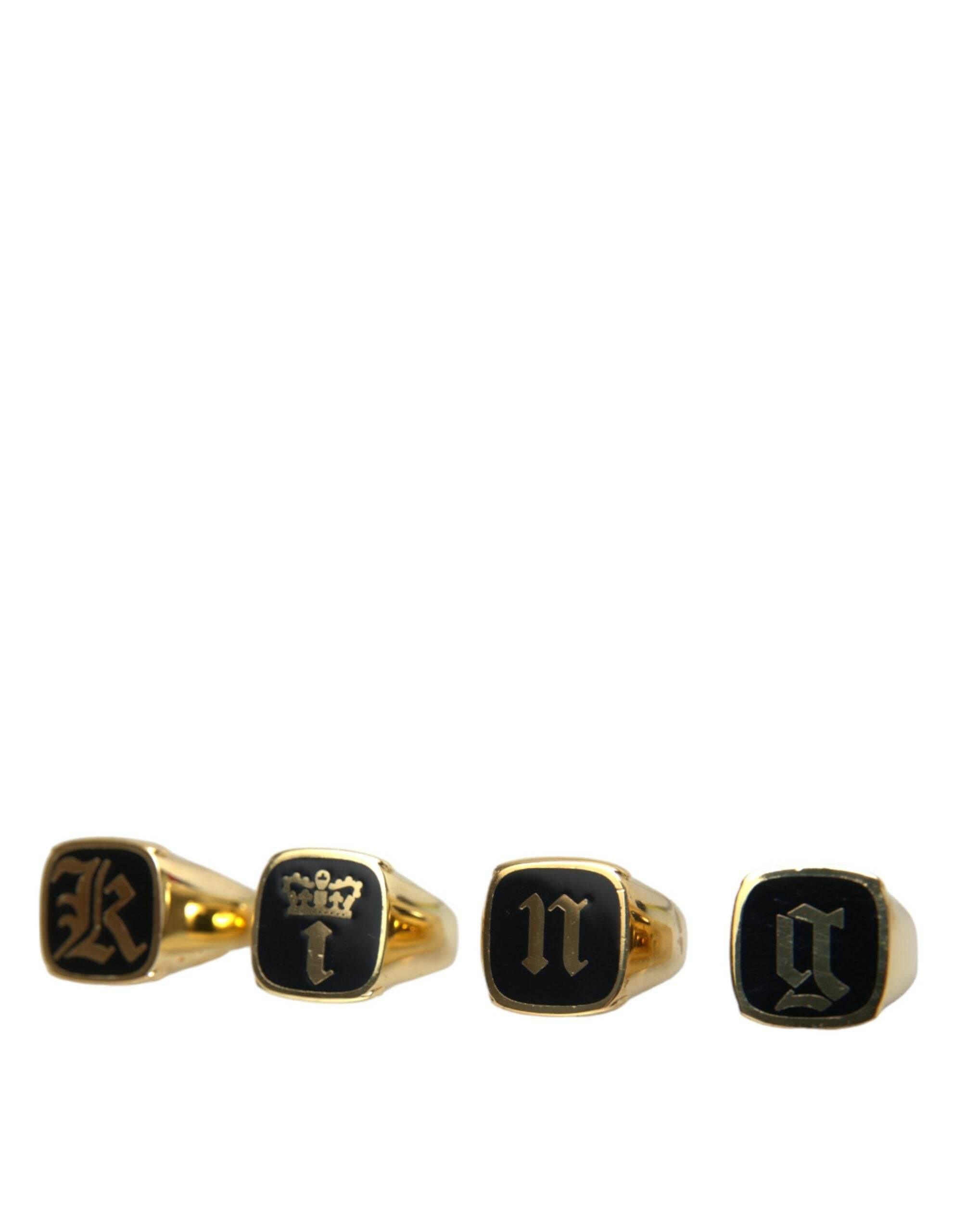 Dolce & Gabbana Gold Brass KING Enamel Set of 4 Ring - Hilstor