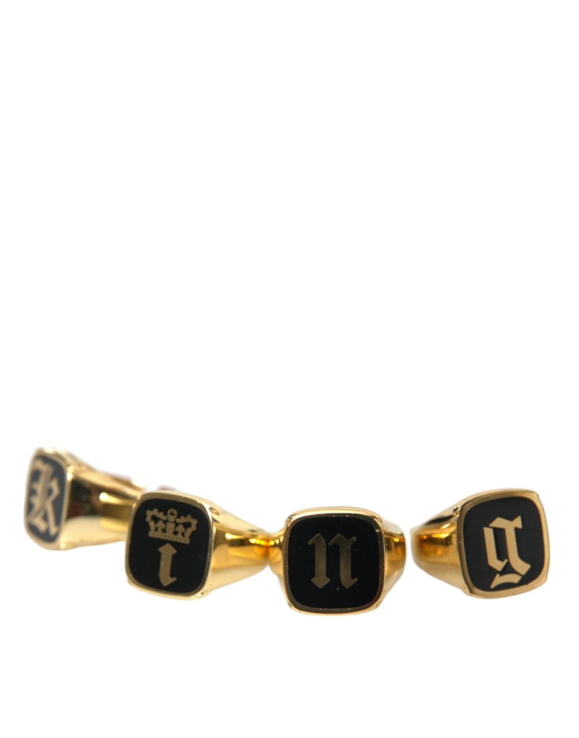 Dolce & Gabbana Gold Brass KING Enamel Set of 4 Ring - Hilstor