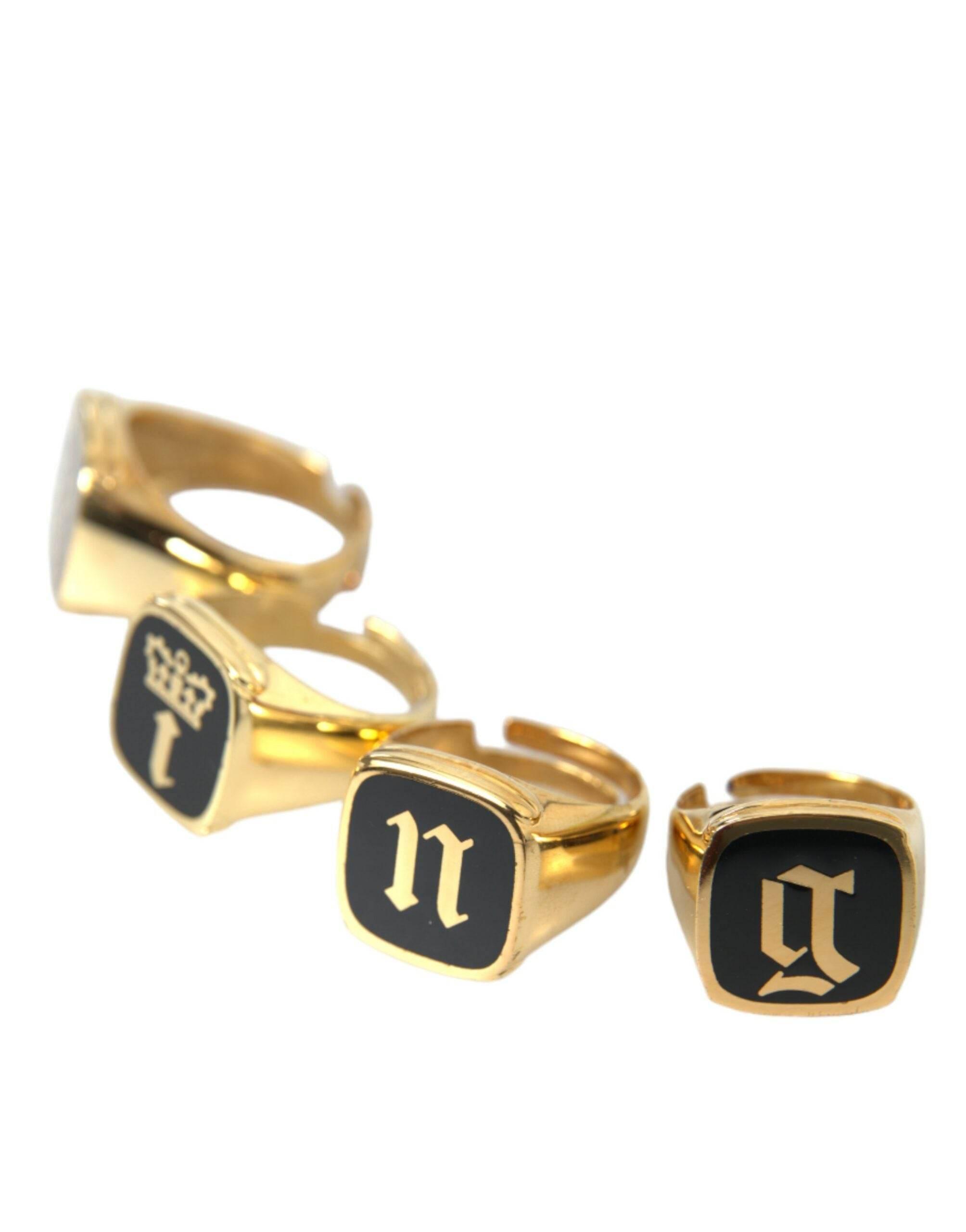 Dolce & Gabbana Gold Brass KING Enamel Set of 4 Ring - Hilstor