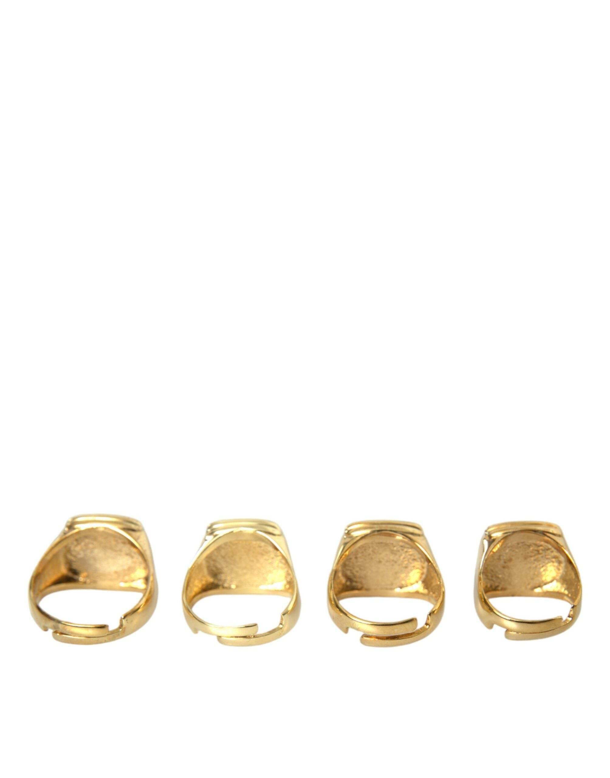Dolce & Gabbana Gold Brass KING Enamel Set of 4 Ring - Hilstor