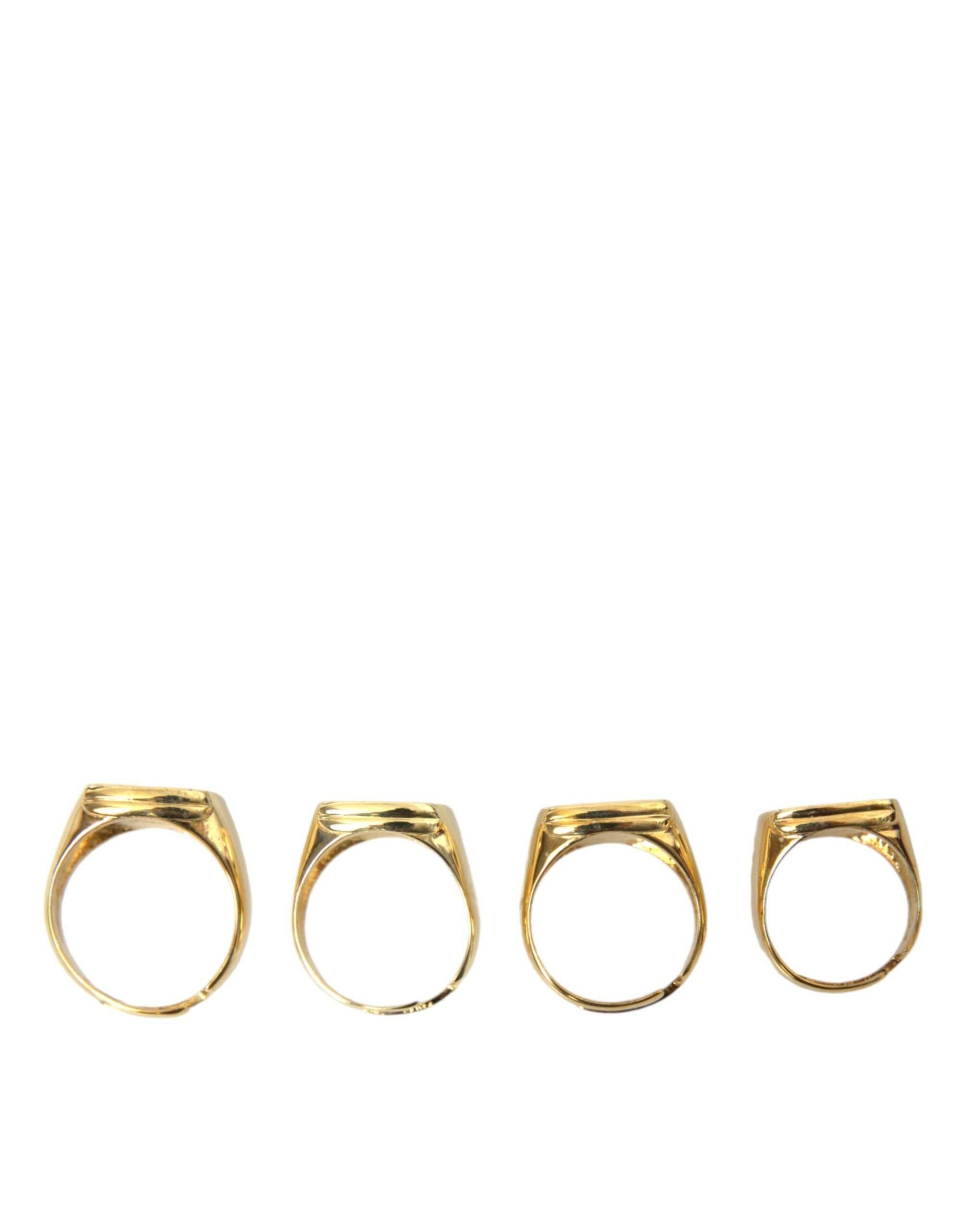 Dolce & Gabbana Gold Brass KING Enamel Set of 4 Ring - Hilstor