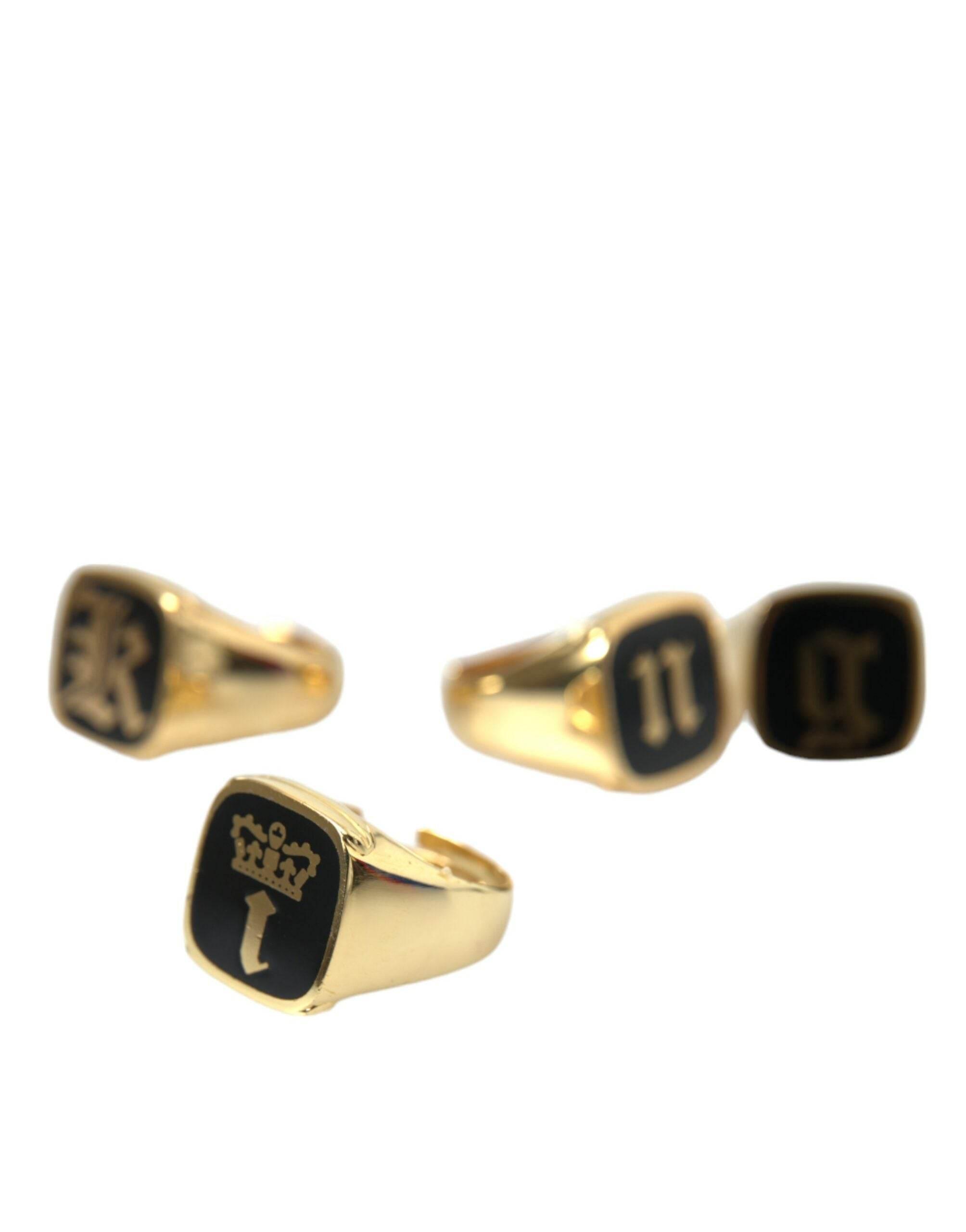 Dolce & Gabbana Gold Brass KING Enamel Set of 4 Ring - Hilstor