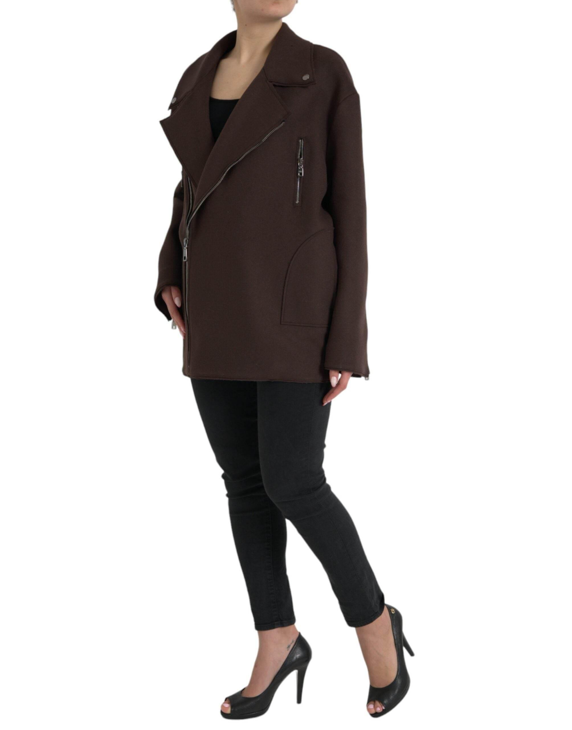 Dolce & Gabbana Brown Coat Short Biker Wool Jacket - Hilstor
