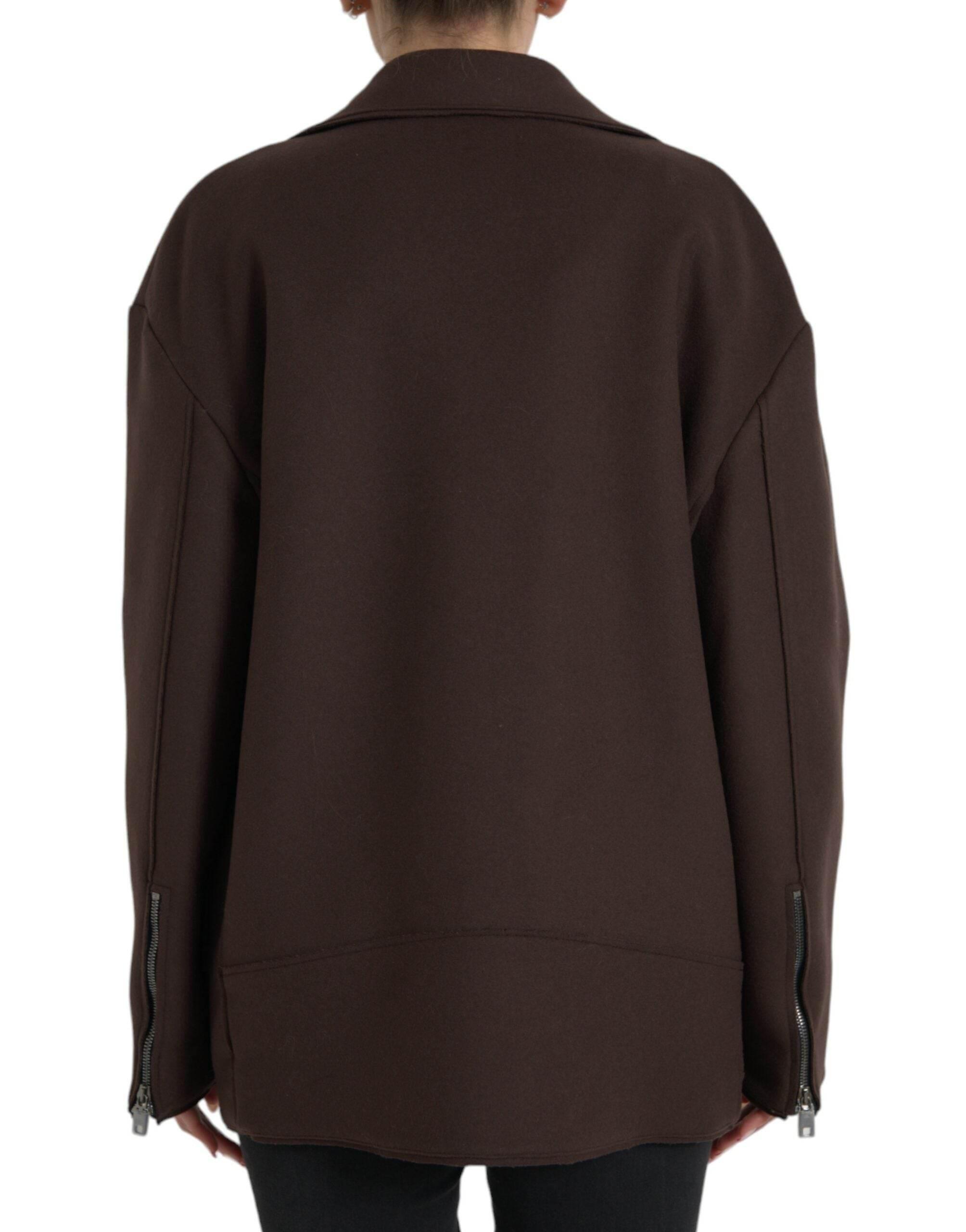 Dolce & Gabbana Brown Coat Short Biker Wool Jacket - Hilstor
