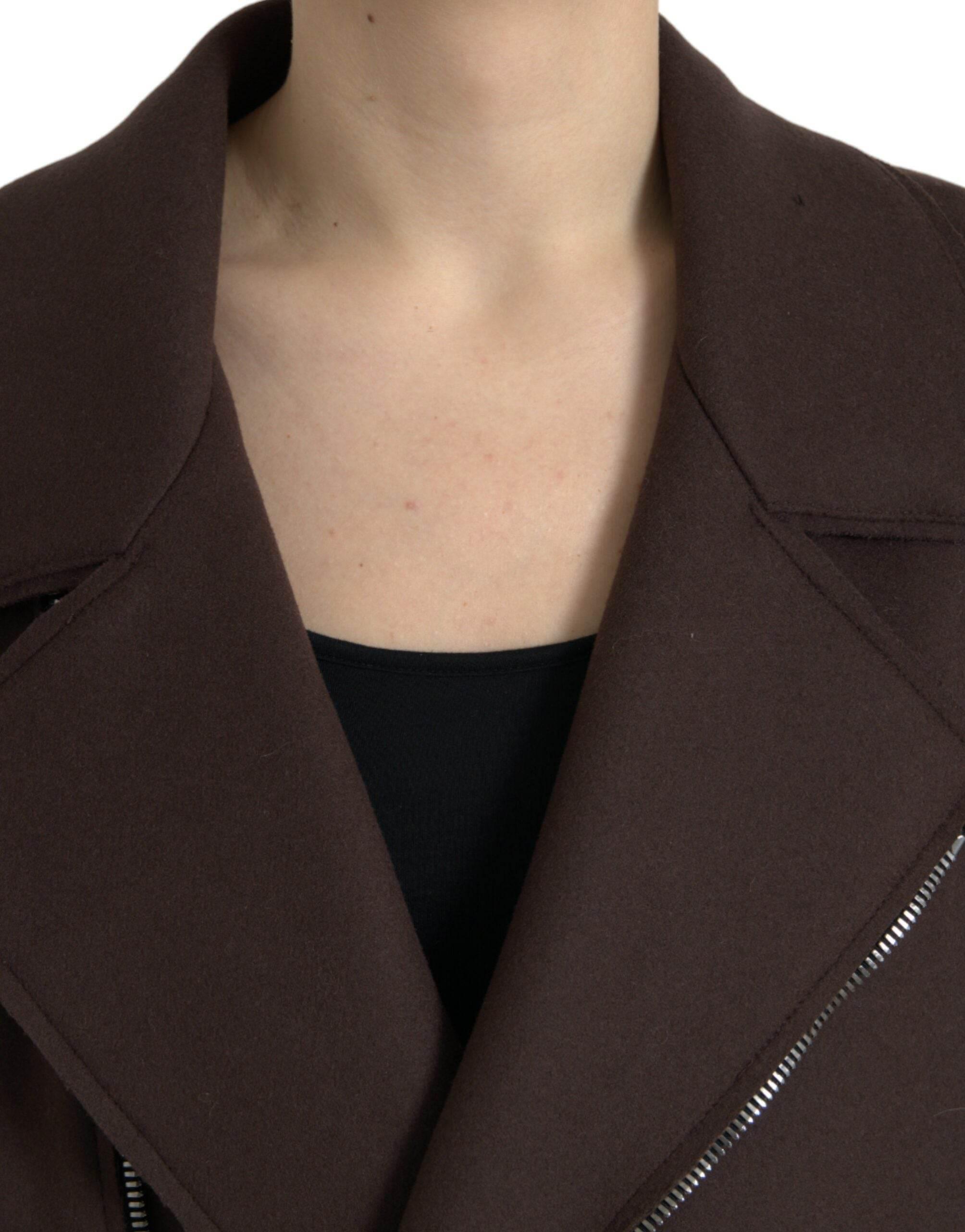 Dolce & Gabbana Brown Coat Short Biker Wool Jacket - Hilstor