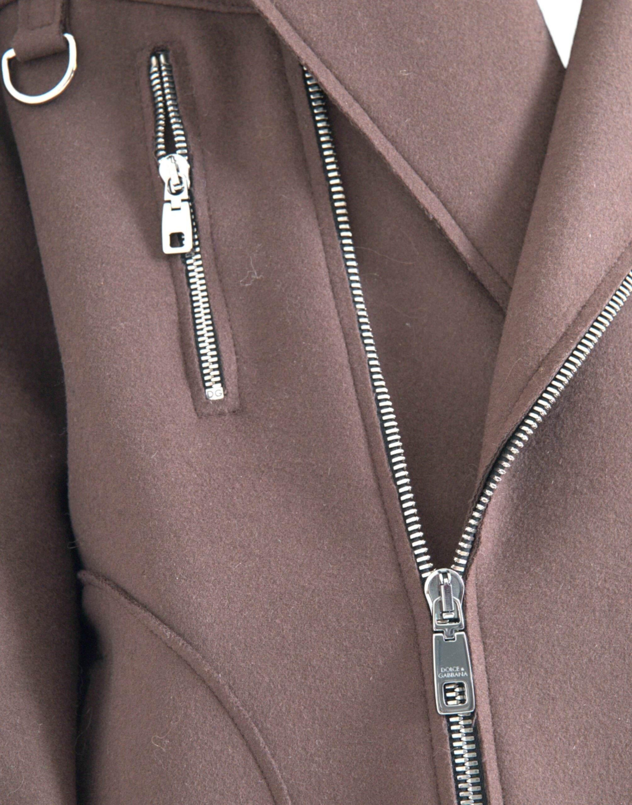 Dolce & Gabbana Brown Coat Short Biker Wool Jacket - Hilstor