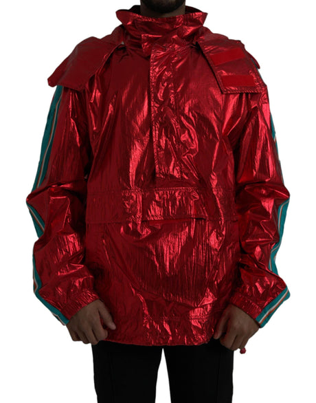 Dolce & Gabbana Red Nylon Hooded Pullover Sweatshirt Jacket - Hilstor