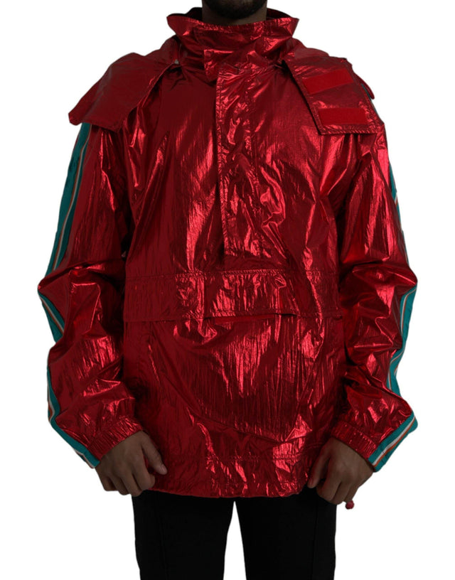 Dolce & Gabbana Red Nylon Hooded Pullover Sweatshirt Jacket - Hilstor