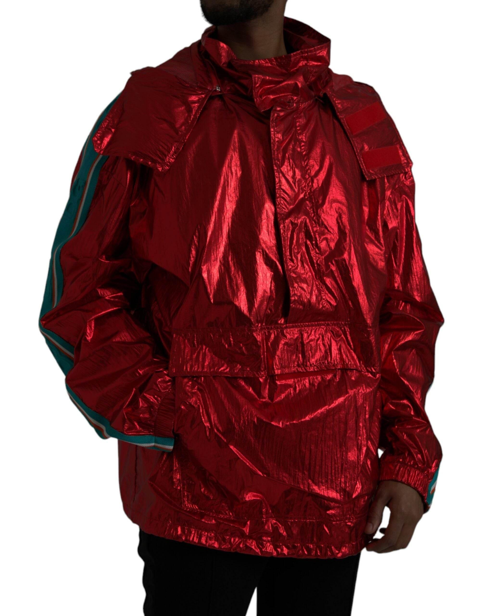 Dolce & Gabbana Red Nylon Hooded Pullover Sweatshirt Jacket - Hilstor