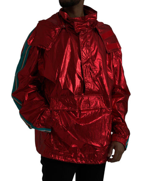 Dolce & Gabbana Red Nylon Hooded Pullover Sweatshirt Jacket - Hilstor
