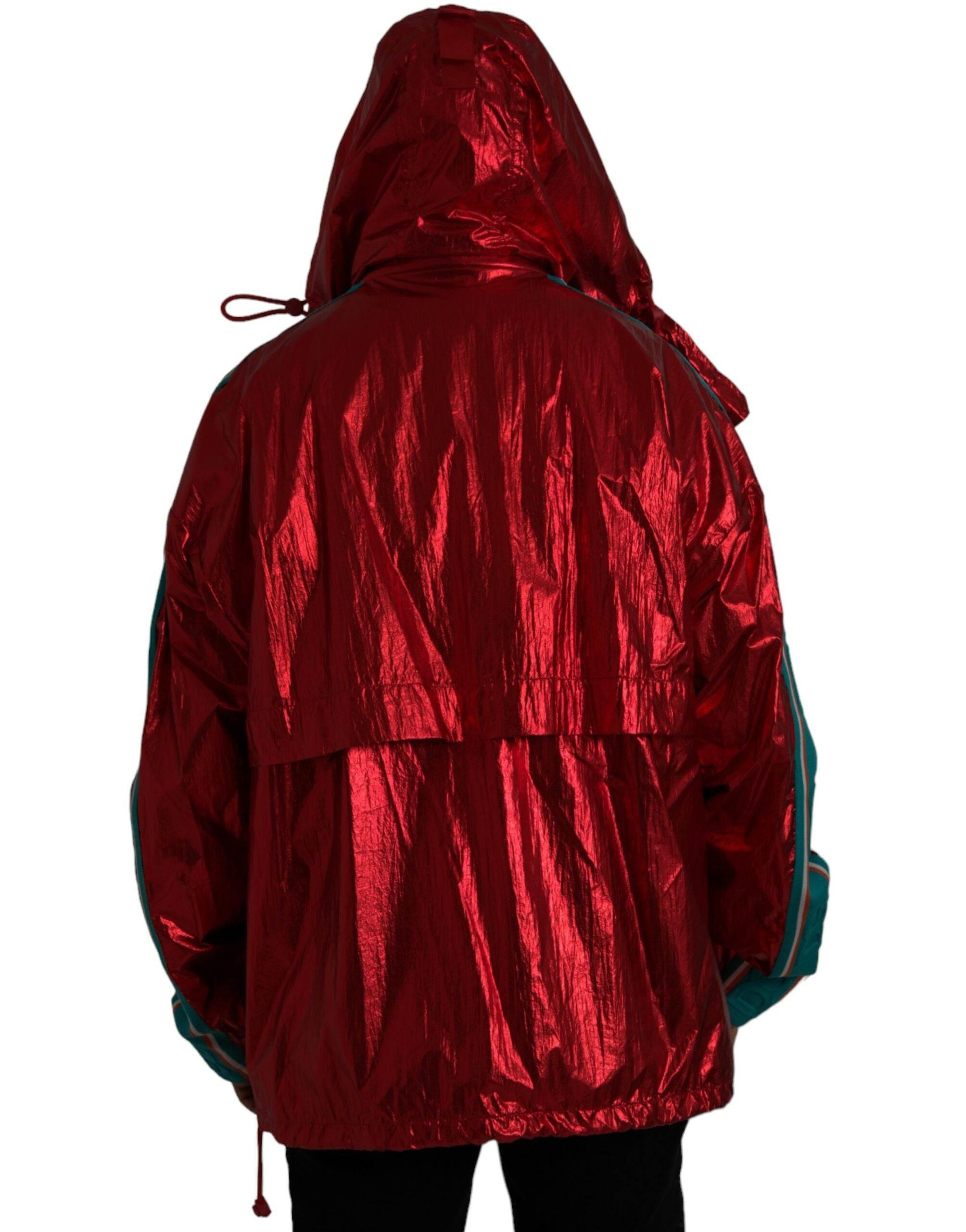 Dolce & Gabbana Red Nylon Hooded Pullover Sweatshirt Jacket - Hilstor