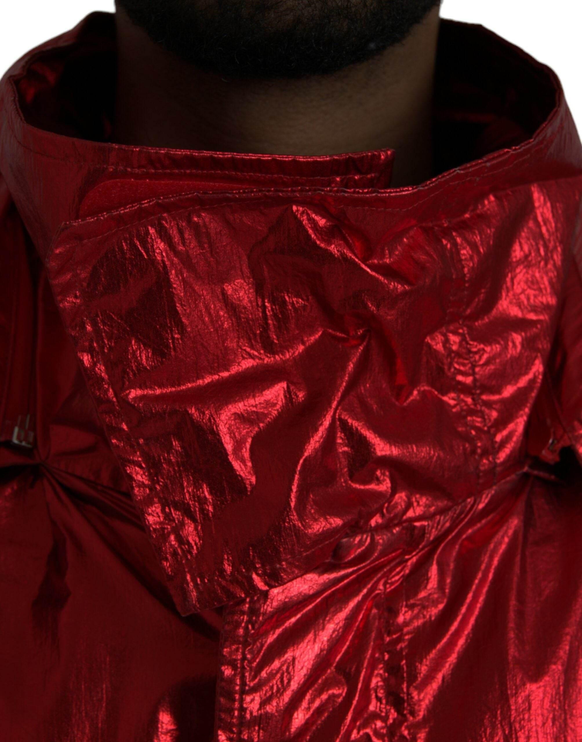 Dolce & Gabbana Red Nylon Hooded Pullover Sweatshirt Jacket - Hilstor
