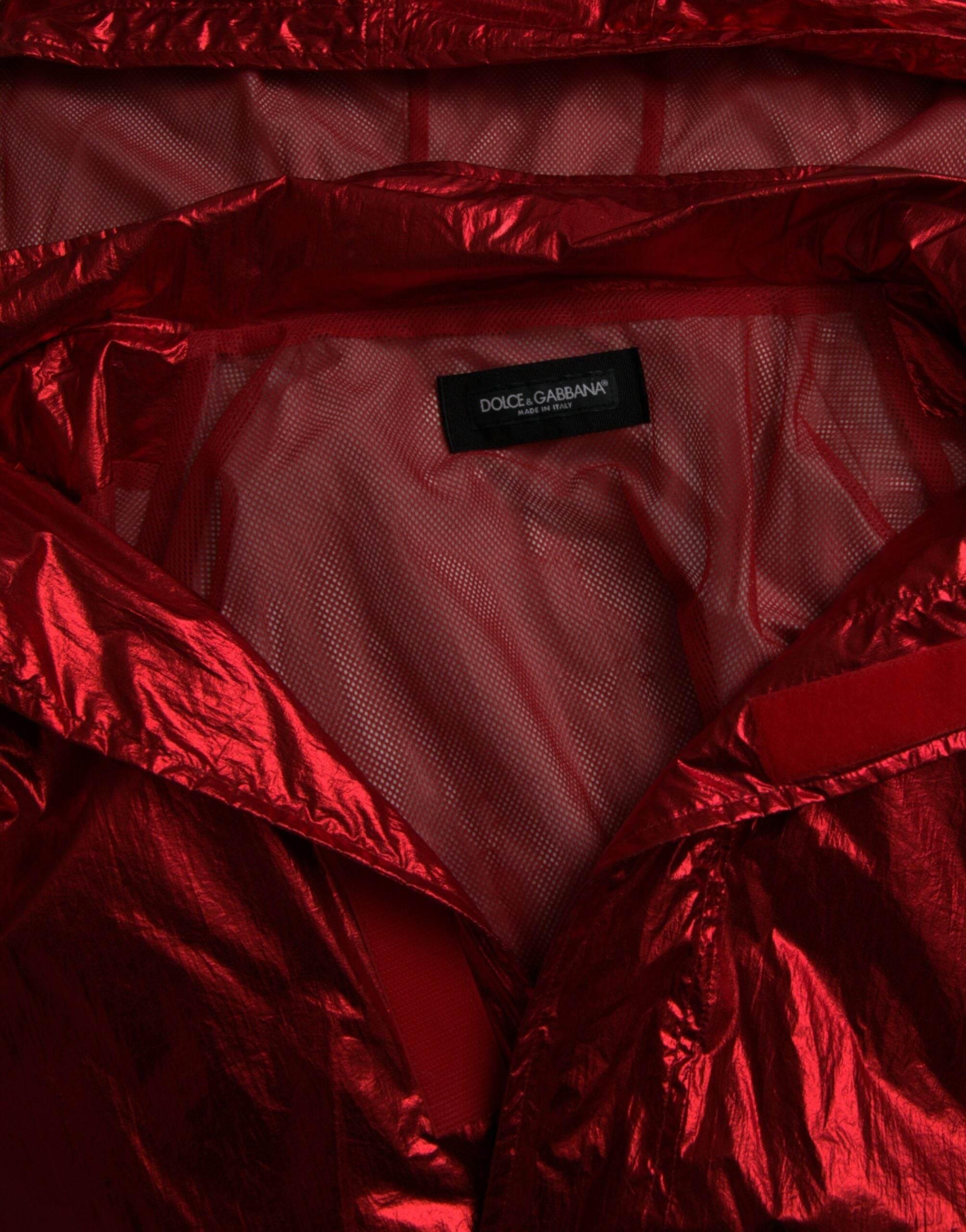 Dolce & Gabbana Red Nylon Hooded Pullover Sweatshirt Jacket - Hilstor