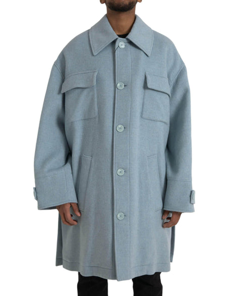 Dolce & Gabbana Light Blue Wool Button Trench Coat Jacket - Hilstor