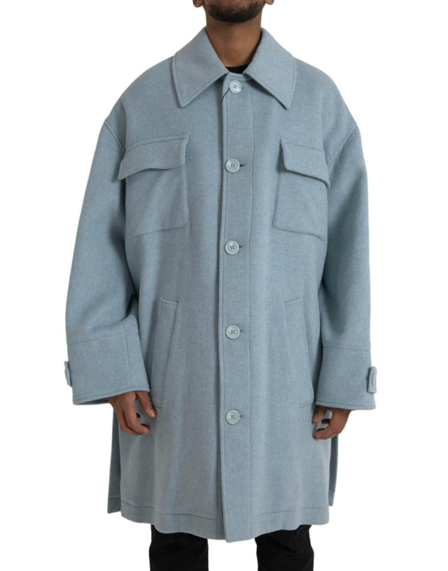 Dolce & Gabbana Light Blue Wool Button Trench Coat Jacket - Hilstor