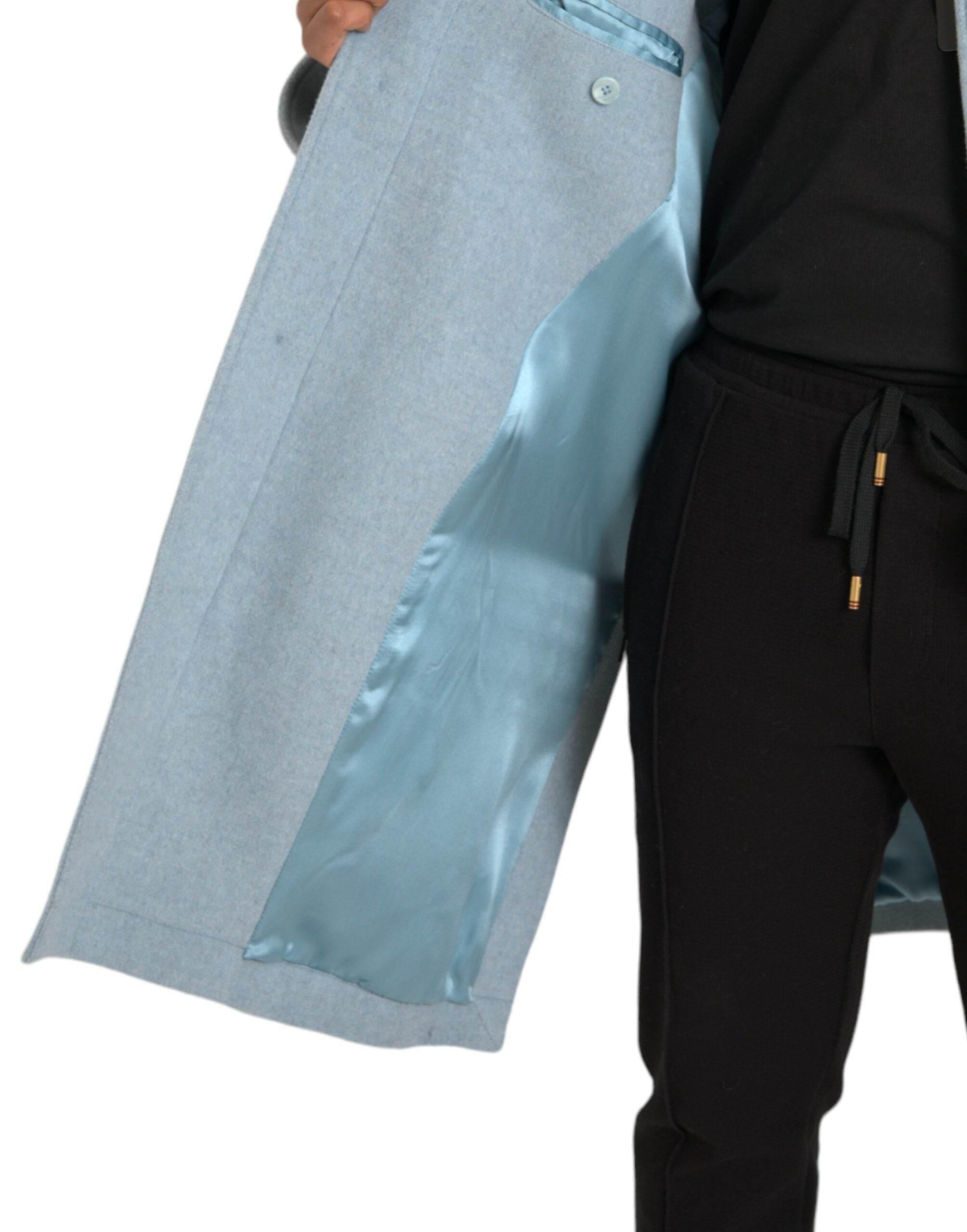 Dolce & Gabbana Light Blue Wool Button Trench Coat Jacket - Hilstor