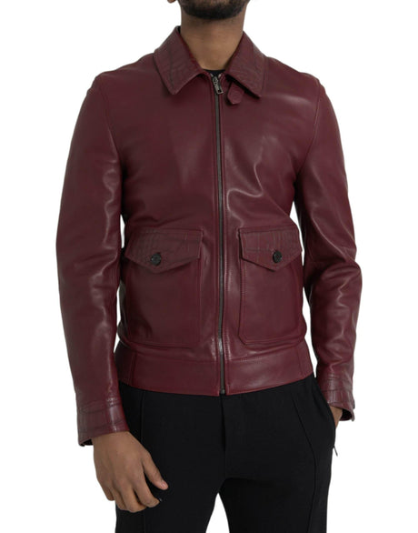 Dolce & Gabbana Maroon Exotic Leather Zip Biker Coat Jacket - Hilstor