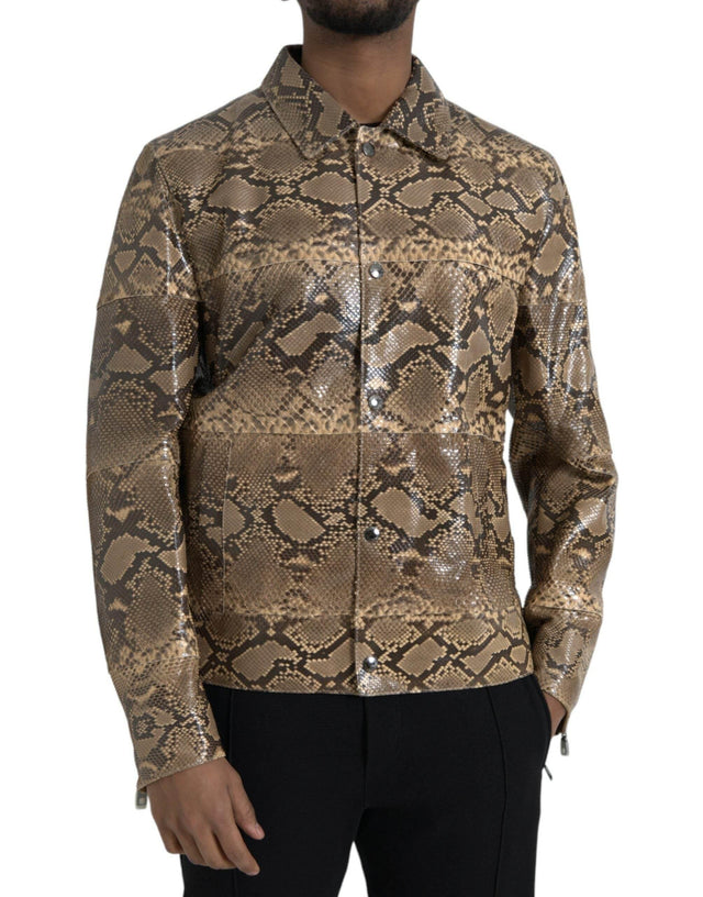 Dolce & Gabbana Beige Exotic Leather Biker Blouson Jacket - Hilstor