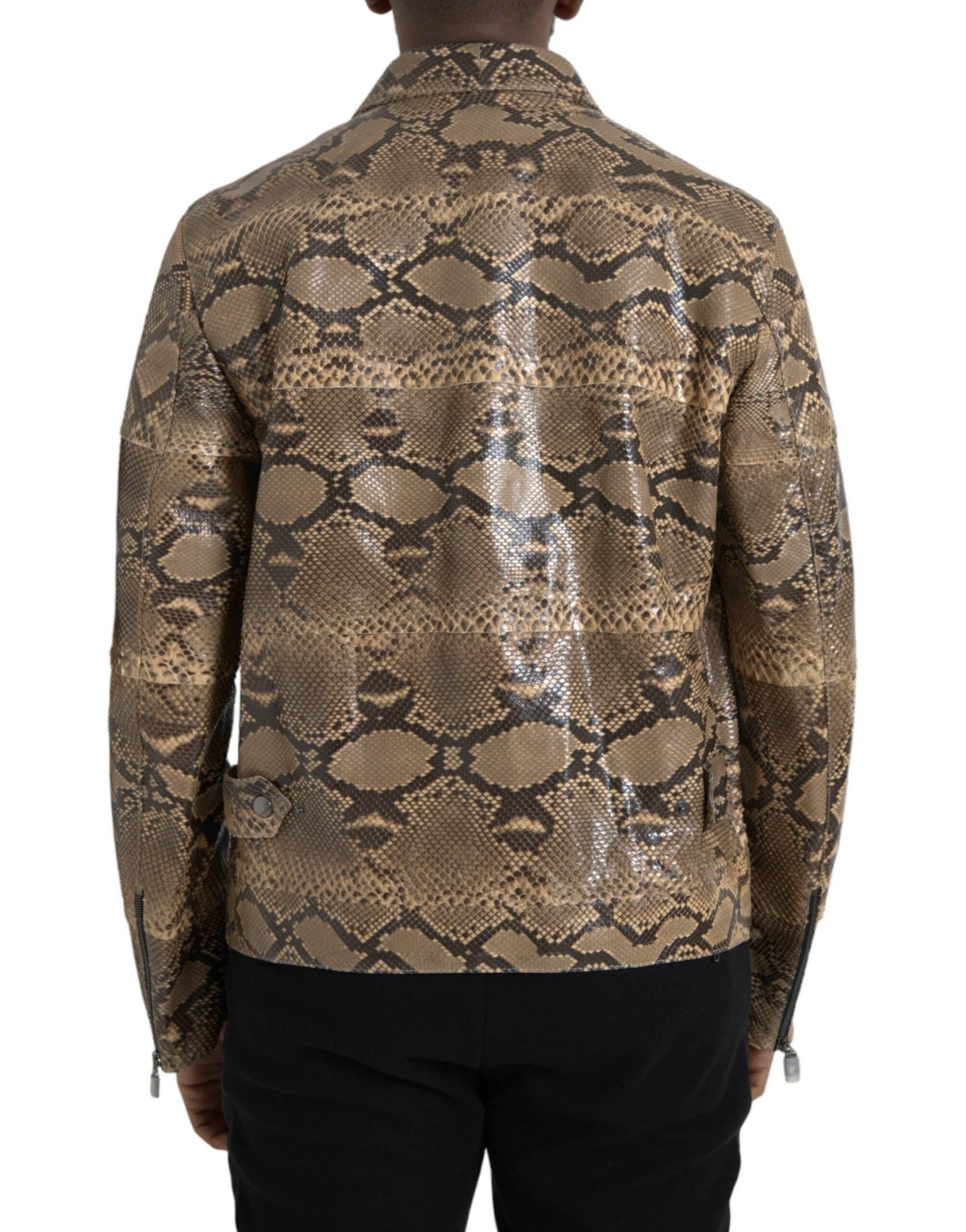 Dolce & Gabbana Beige Exotic Leather Biker Blouson Jacket - Hilstor