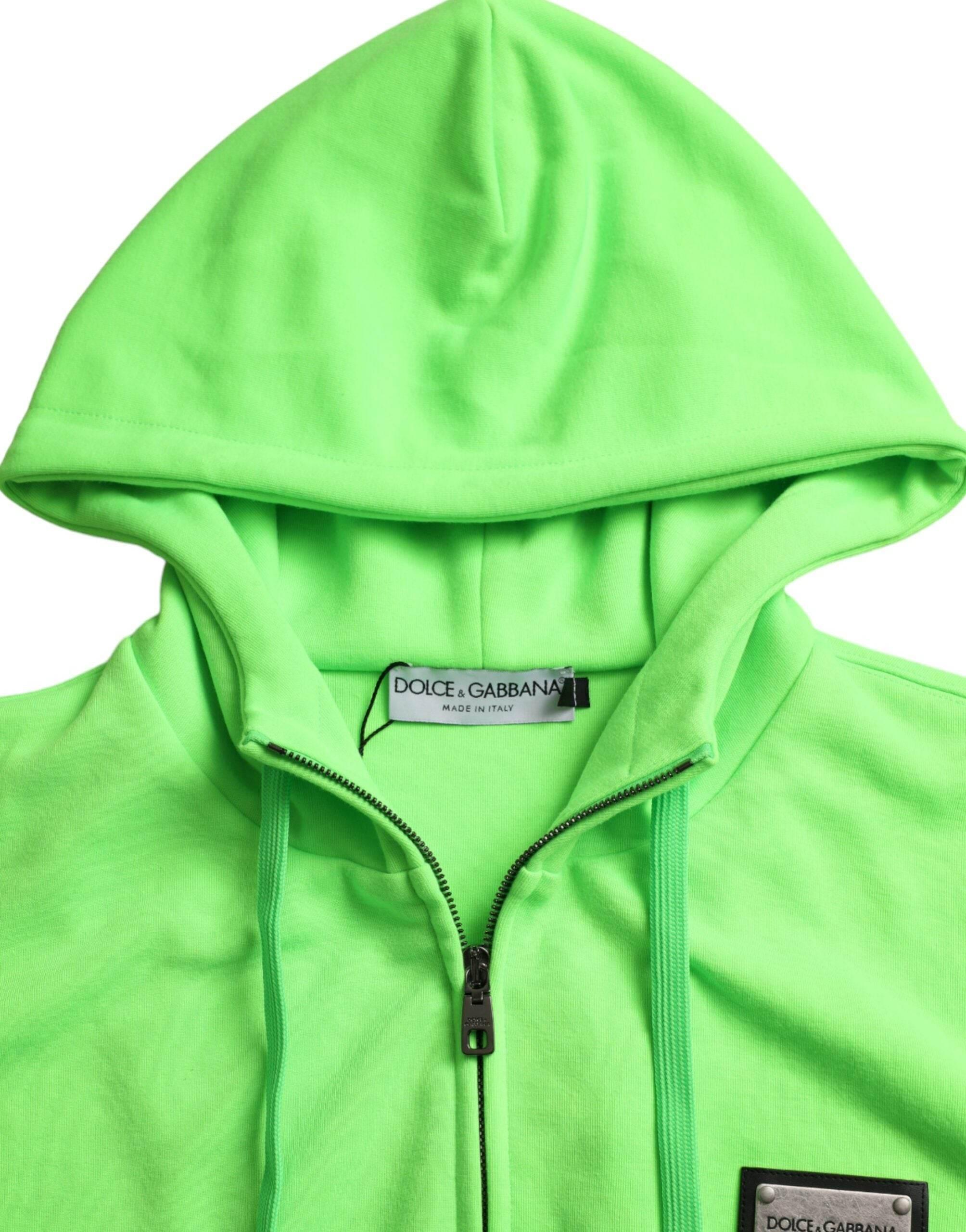 Dolce & Gabbana Neon Green Hooded Full Zip Top Sweater - Hilstor