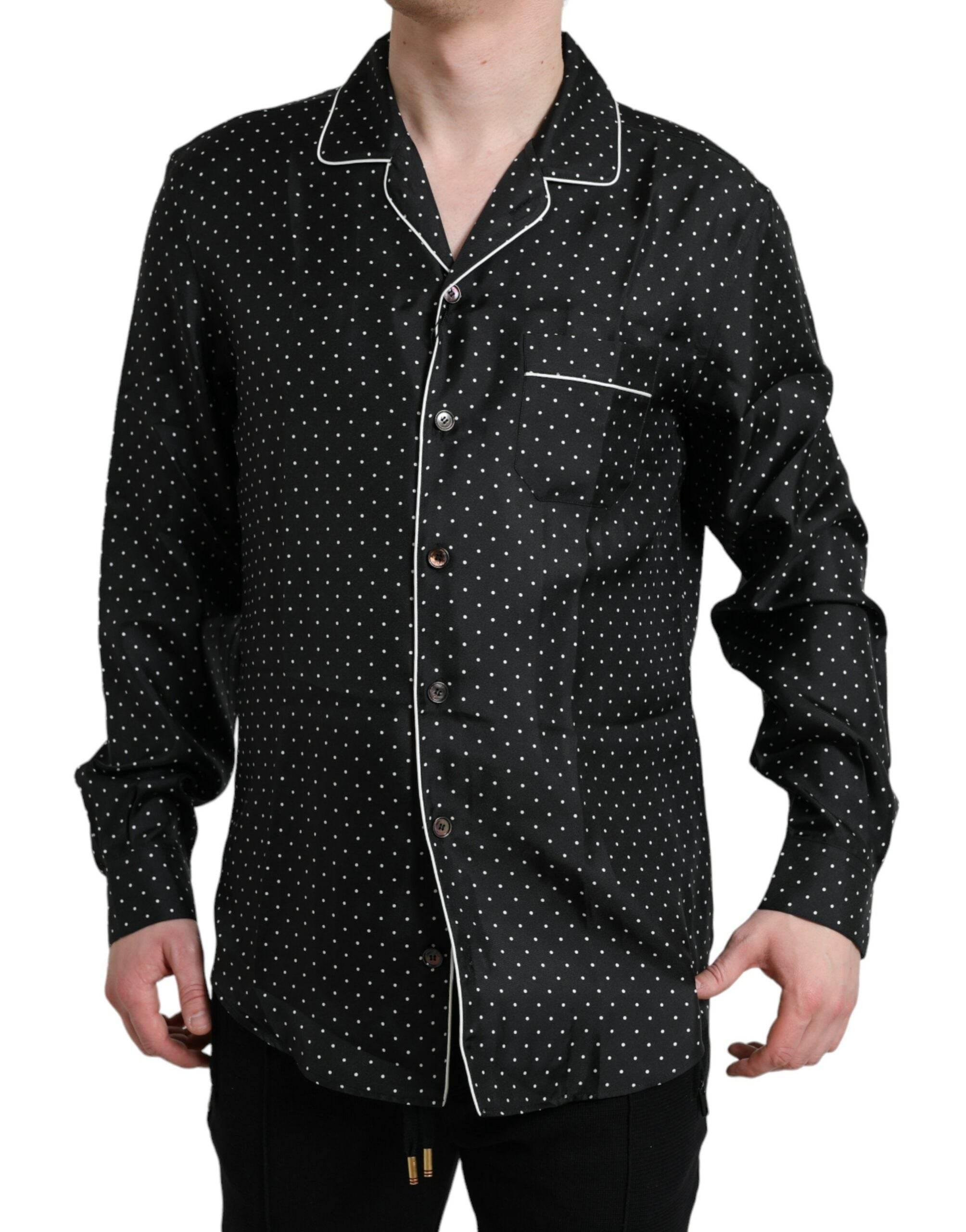Dolce & Gabbana Black Polka Dot Silk Long Sleeve Shirt - Hilstor
