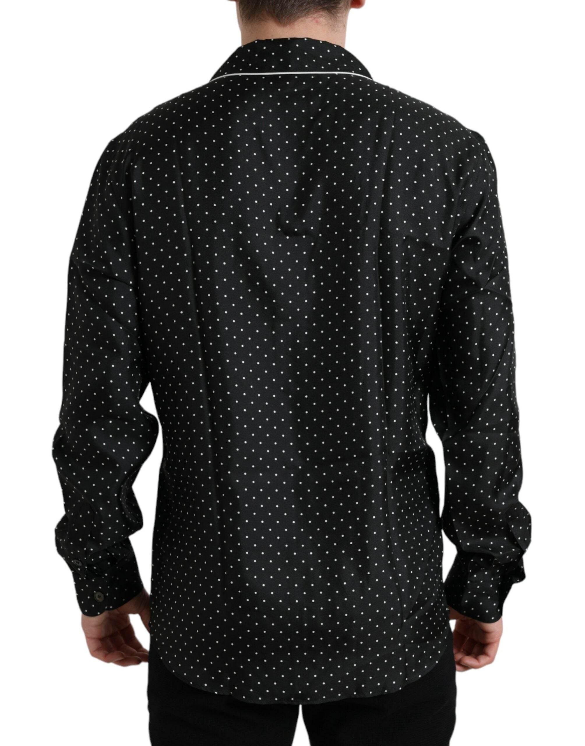 Dolce & Gabbana Black Polka Dot Silk Long Sleeve Shirt - Hilstor