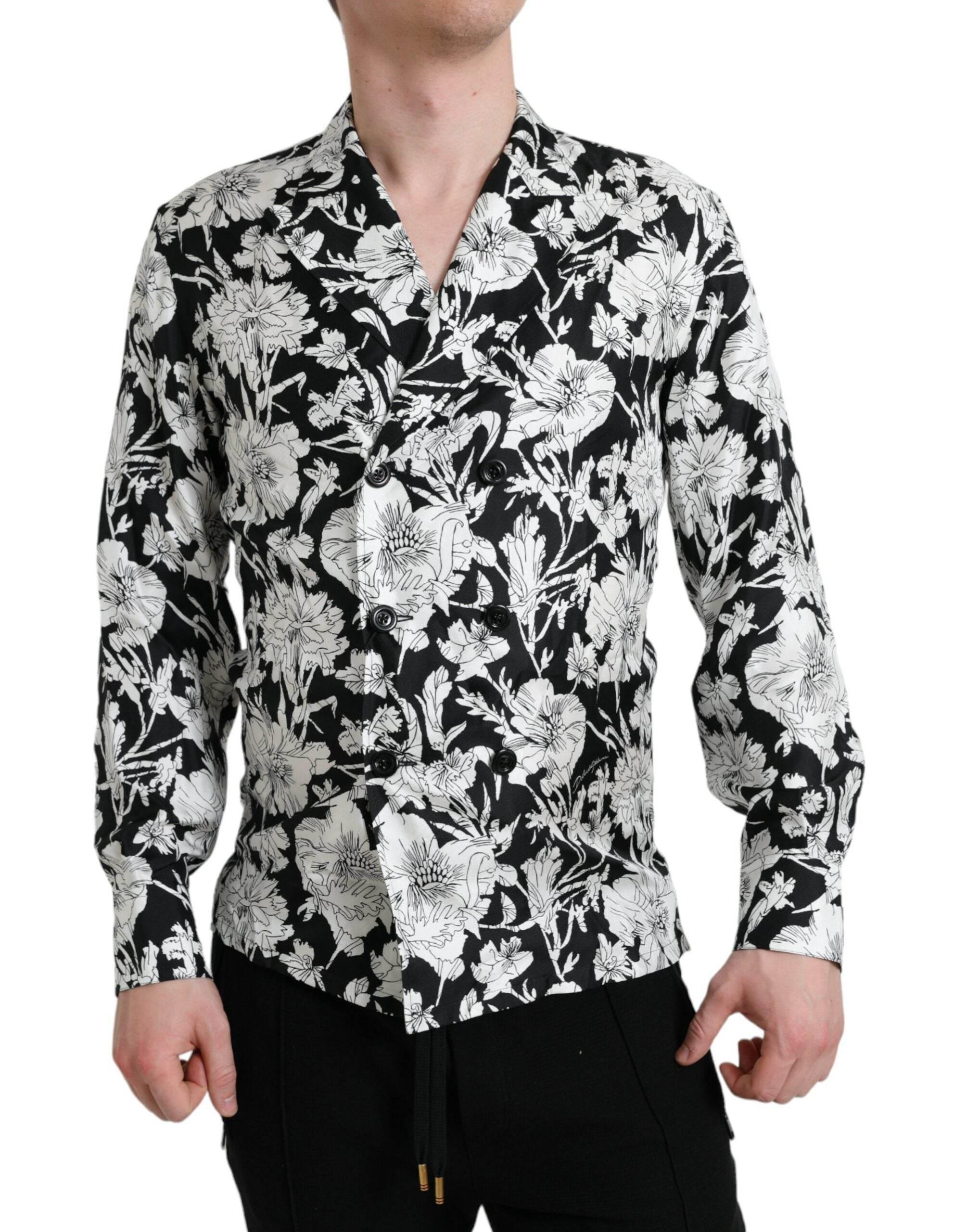 Dolce & Gabbana Black White Floral Button Down Casual Shirt - Hilstor