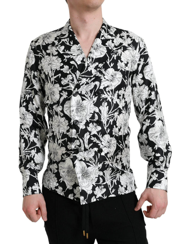 Dolce & Gabbana Black White Floral Button Down Casual Shirt - Hilstor