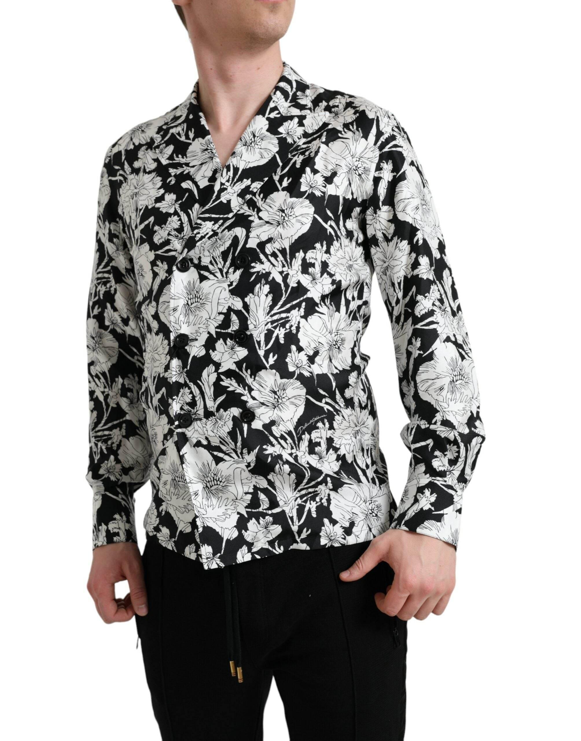 Dolce & Gabbana Black White Floral Button Down Casual Shirt - Hilstor