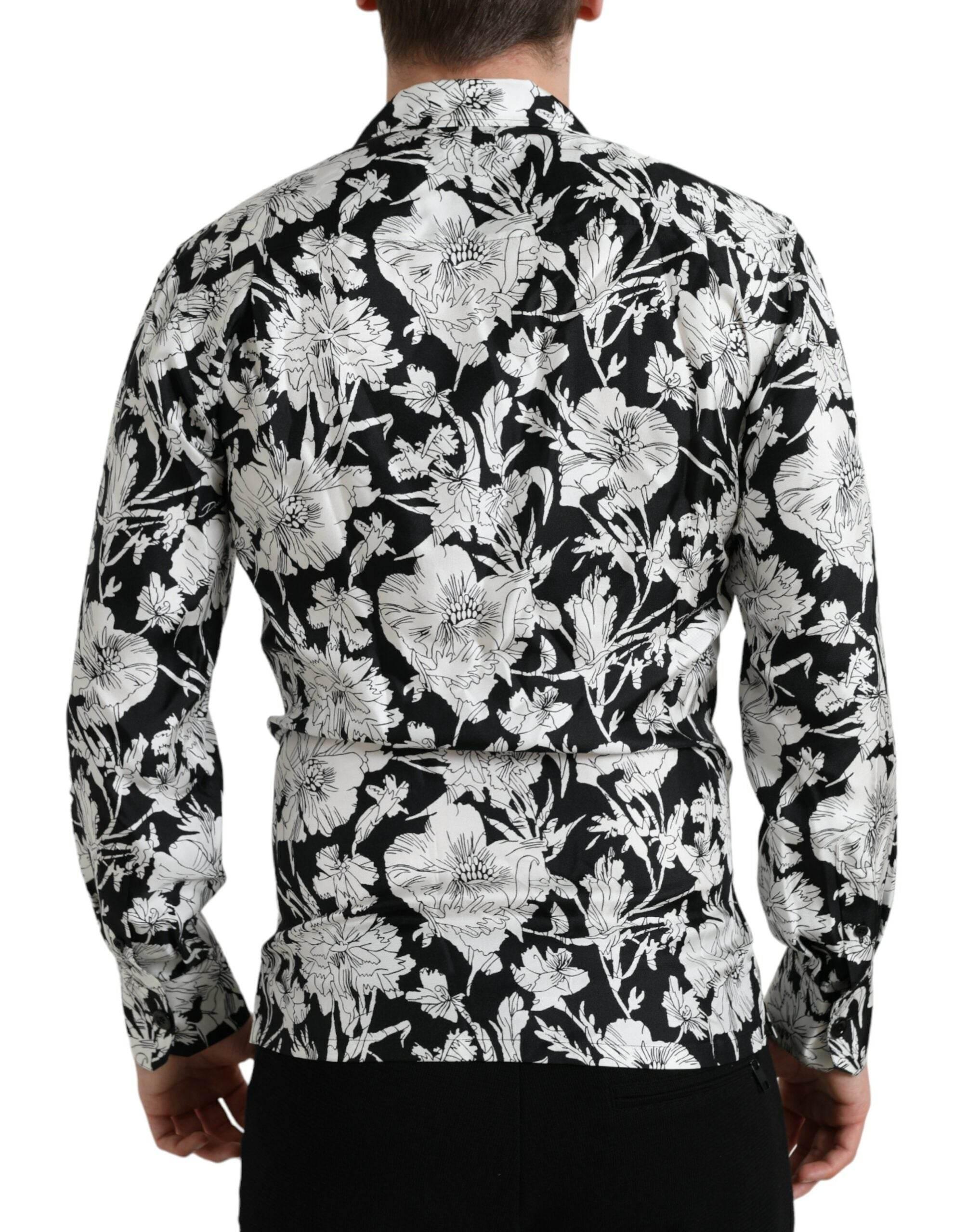 Dolce & Gabbana Black White Floral Button Down Casual Shirt - Hilstor