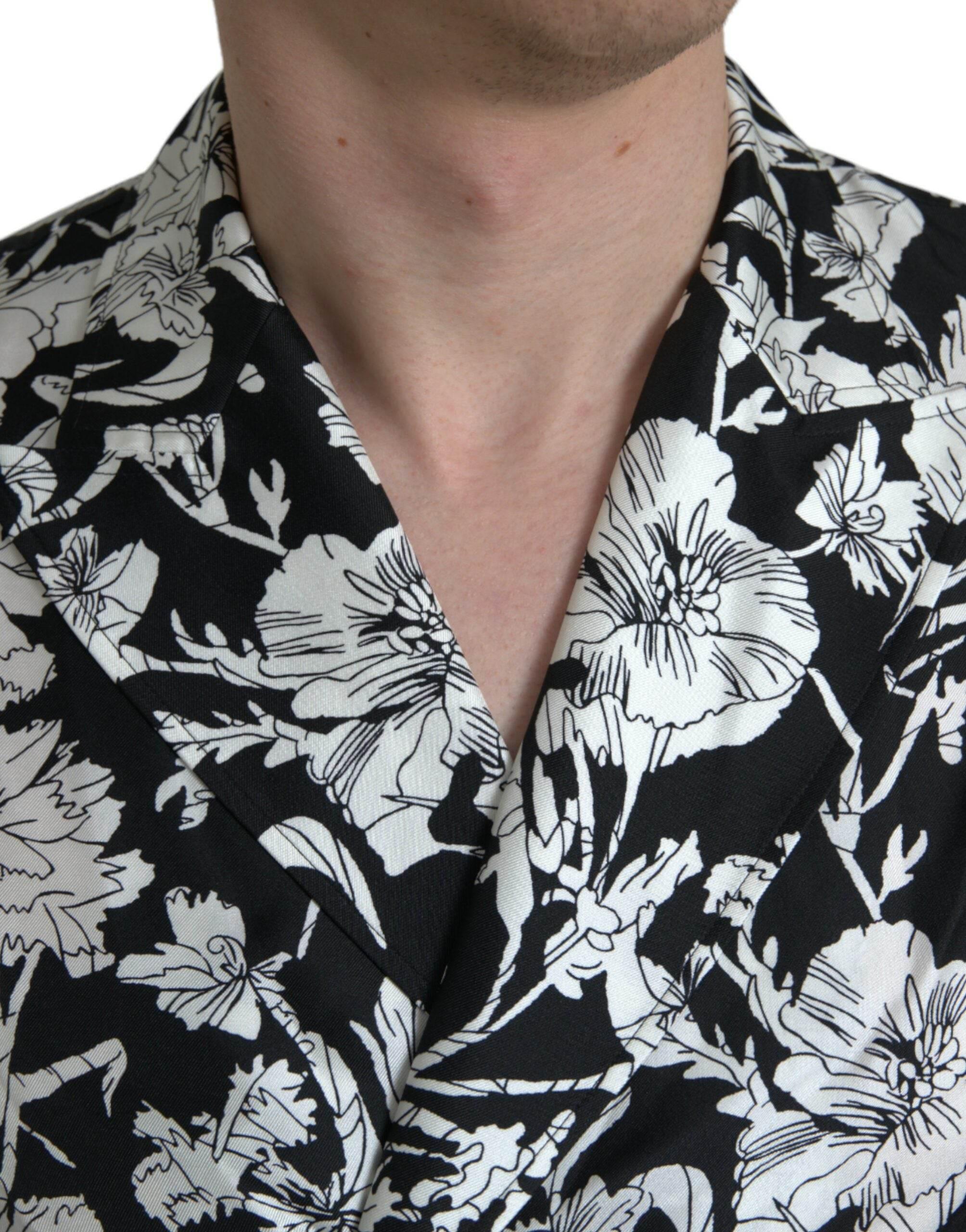 Dolce & Gabbana Black White Floral Button Down Casual Shirt - Hilstor