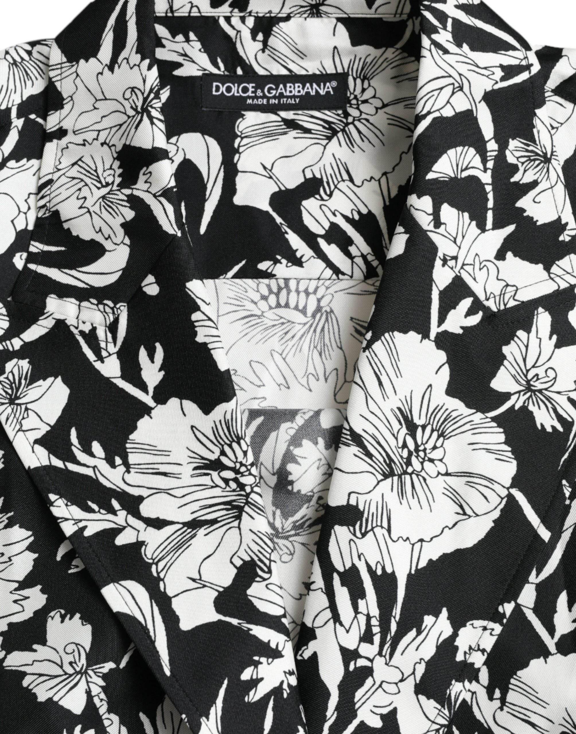 Dolce & Gabbana Black White Floral Button Down Casual Shirt - Hilstor