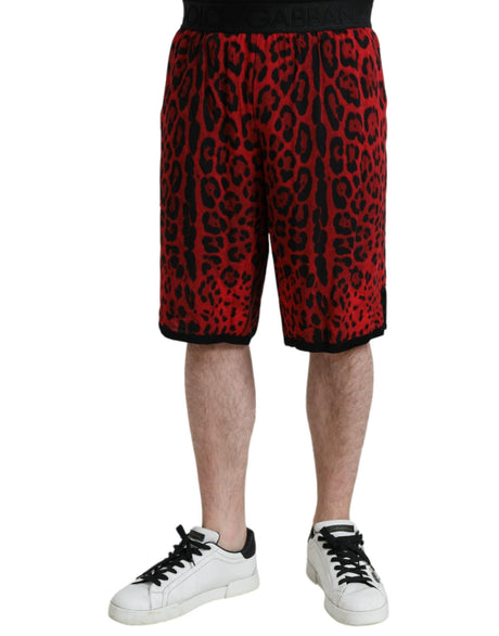 Dolce & Gabbana Red Leopard Print Viscose Bermuda Shorts - Hilstor