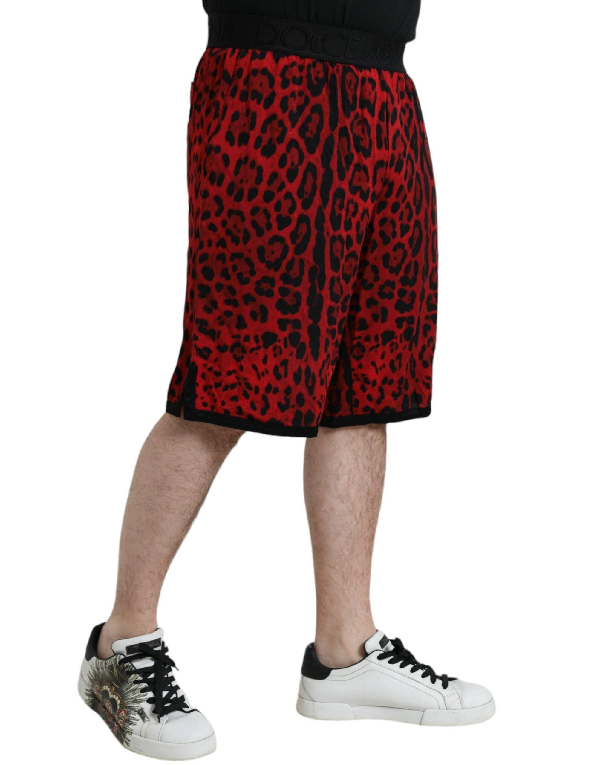 Dolce & Gabbana Red Leopard Print Viscose Bermuda Shorts - Hilstor