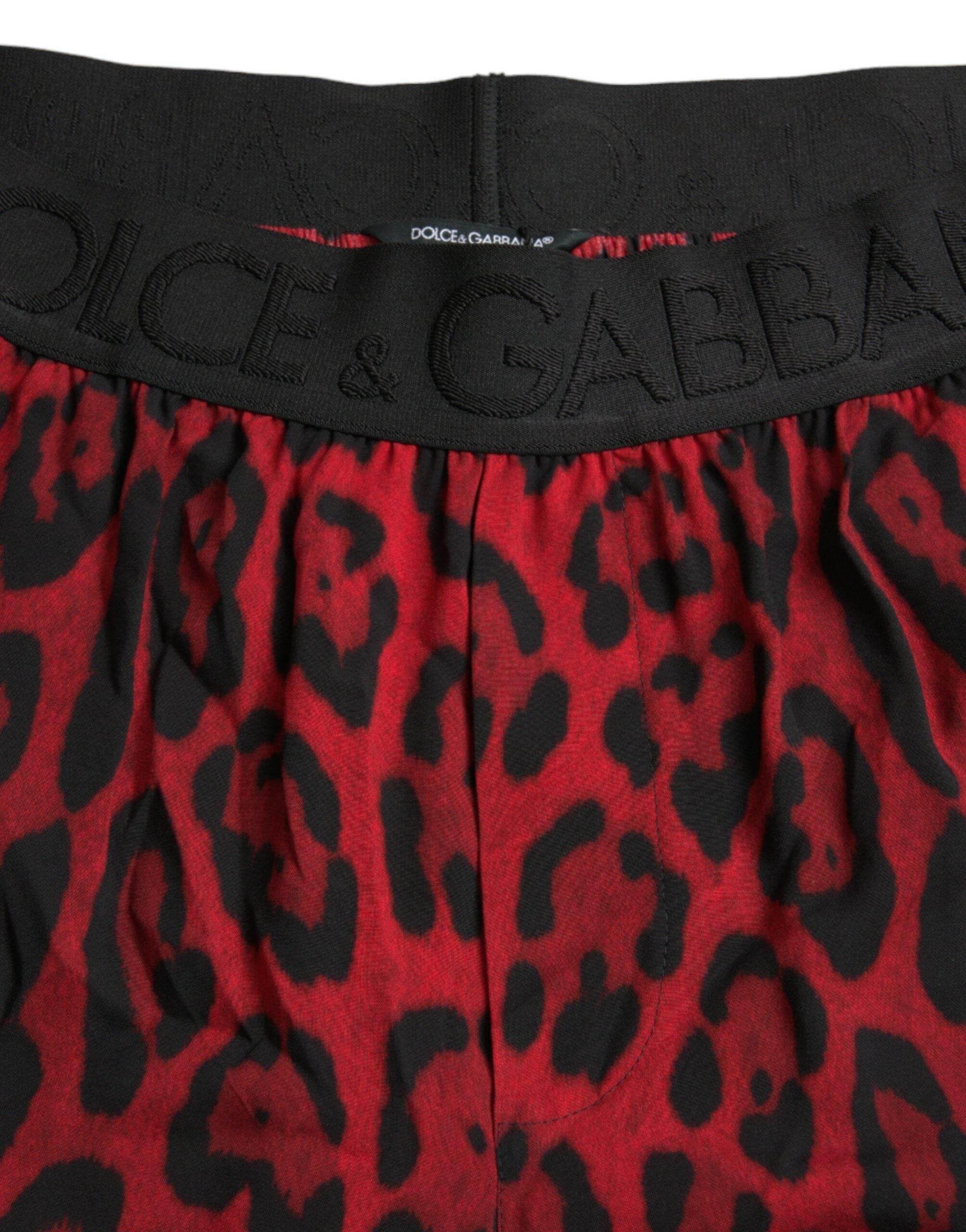 Dolce & Gabbana Red Leopard Print Viscose Bermuda Shorts - Hilstor