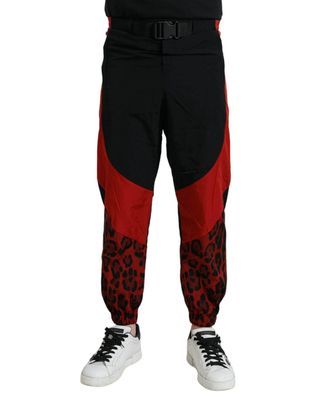 Dolce & Gabbana Black Red Leopard Print Nylon Jogger Pants - Hilstor