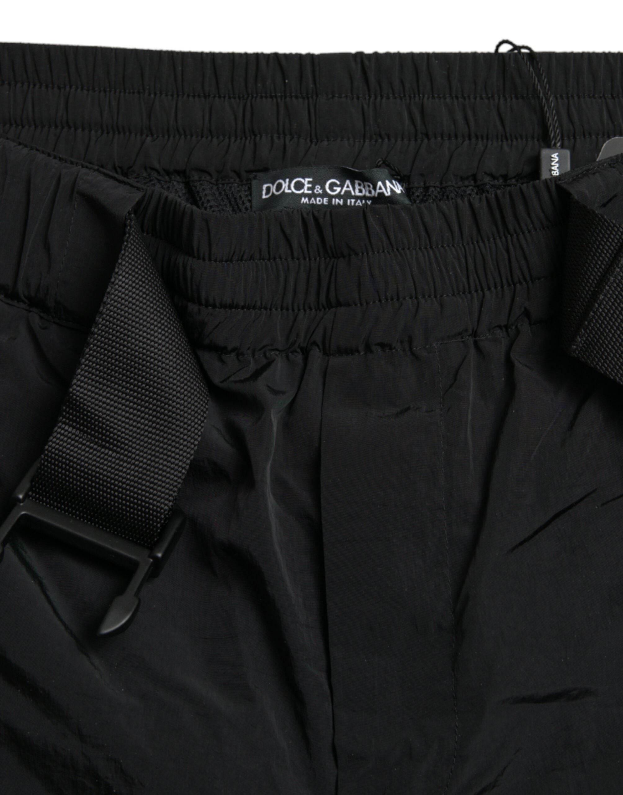 Dolce & Gabbana Black Red Leopard Print Nylon Jogger Pants - Hilstor