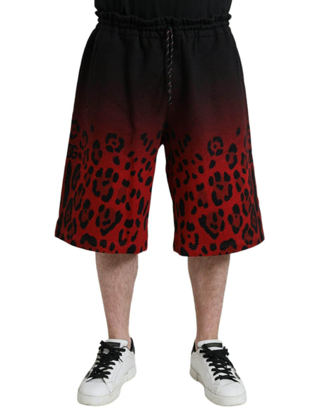 Dolce & Gabbana Red Leopard Print Cotton Bermuda Shorts - Hilstor