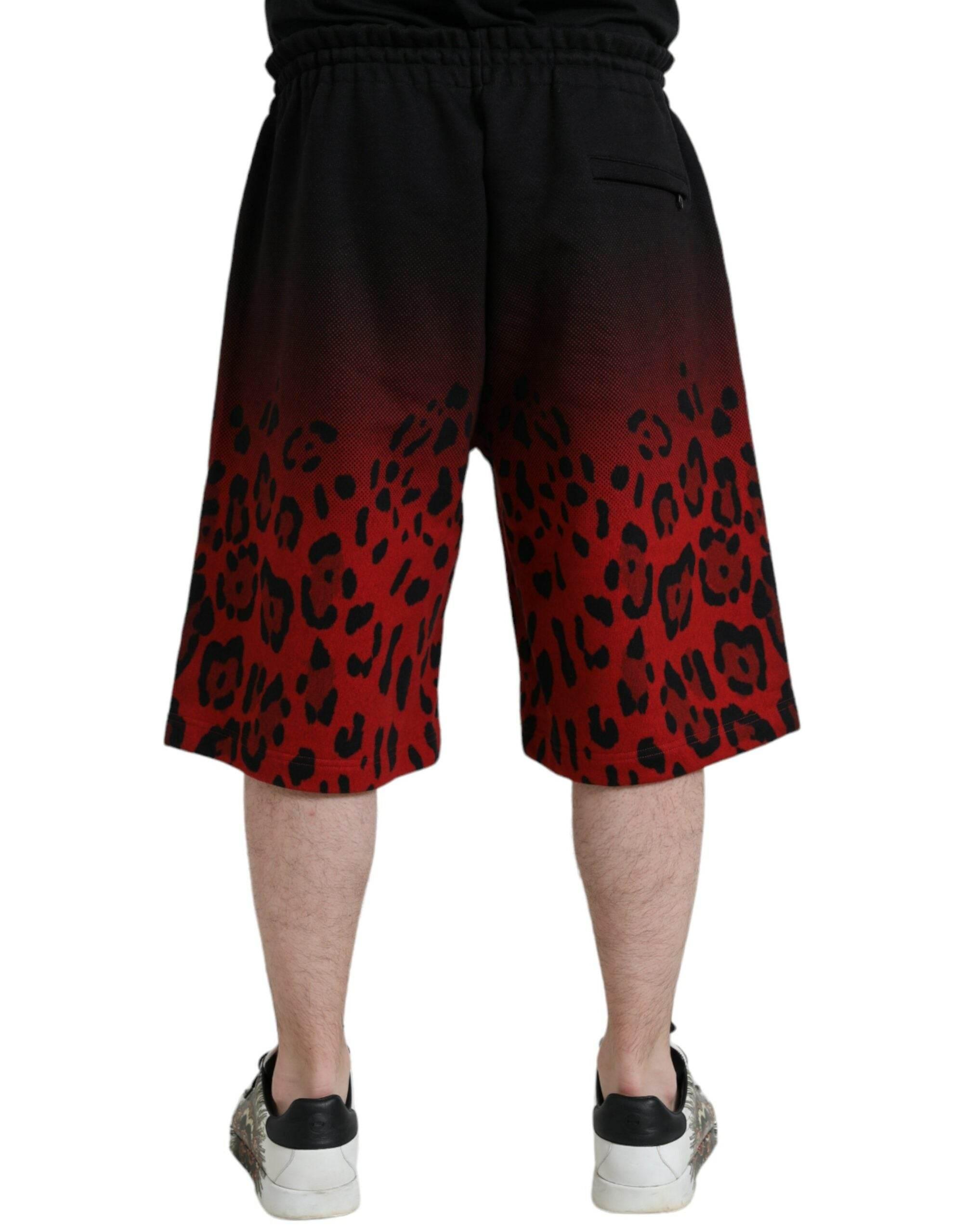 Dolce & Gabbana Red Leopard Print Cotton Bermuda Shorts - Hilstor