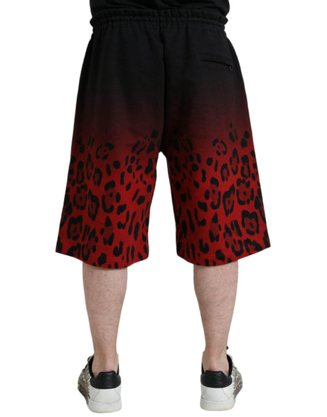Dolce & Gabbana Red Leopard Print Cotton Bermuda Shorts - Hilstor