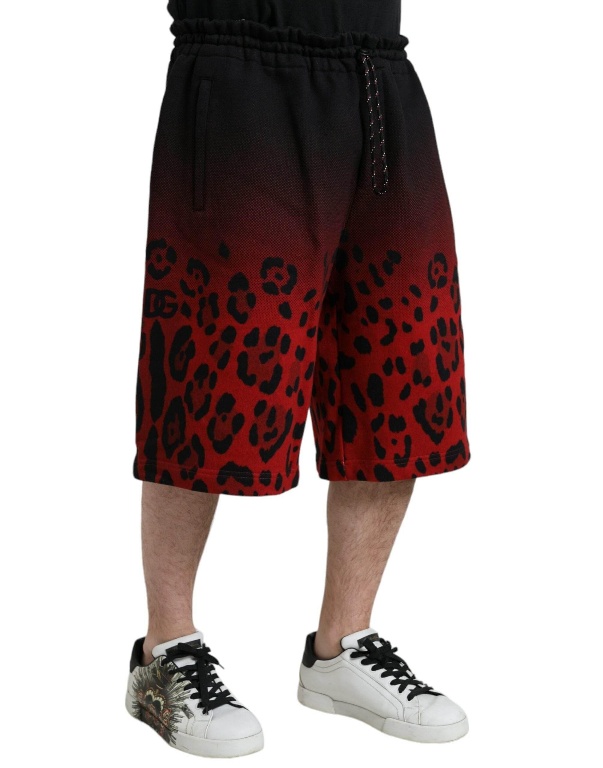 Dolce & Gabbana Red Leopard Print Cotton Bermuda Shorts - Hilstor