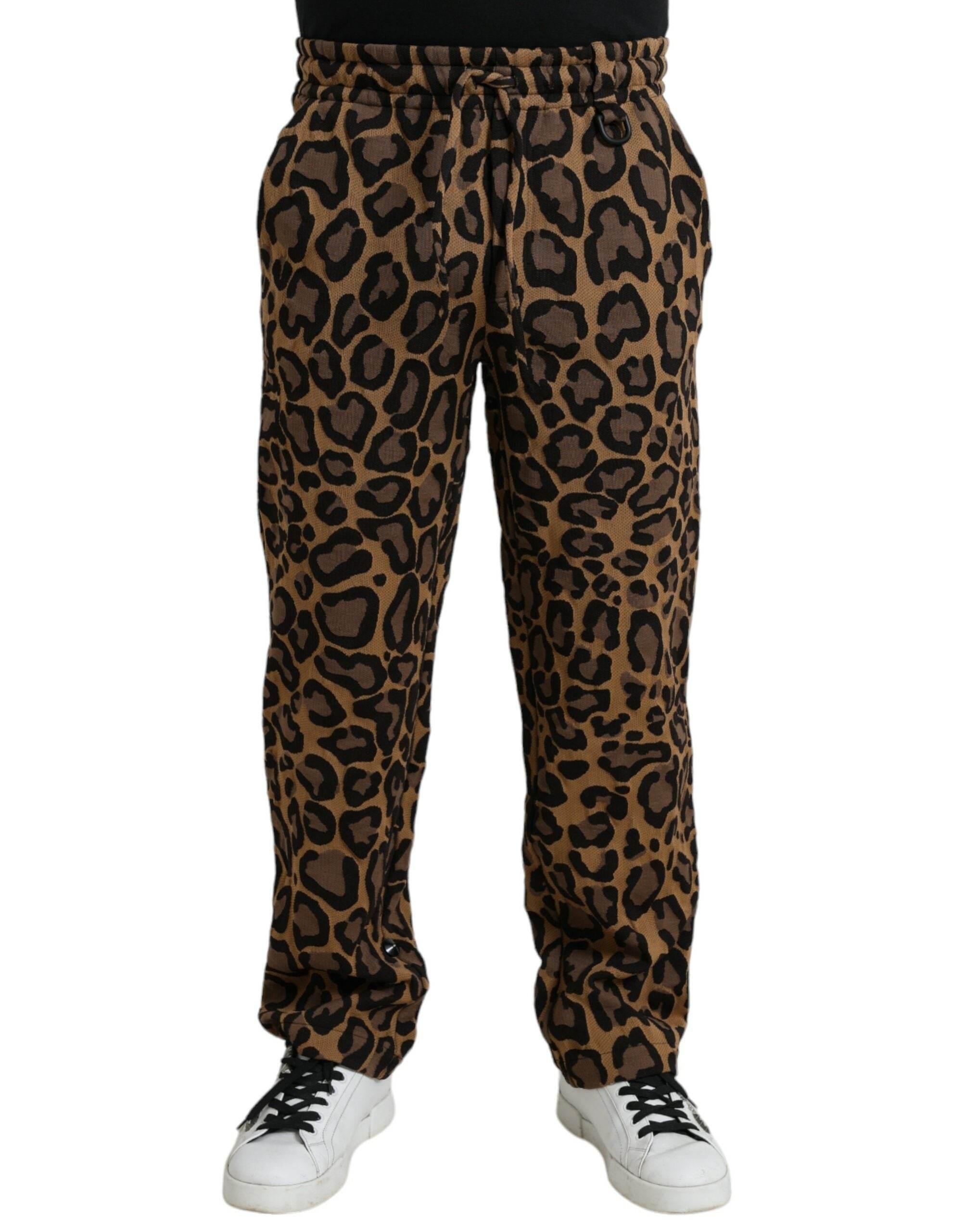 Dolce & Gabbana Brown Leopard Print Polyester Jogger Pants - Hilstor