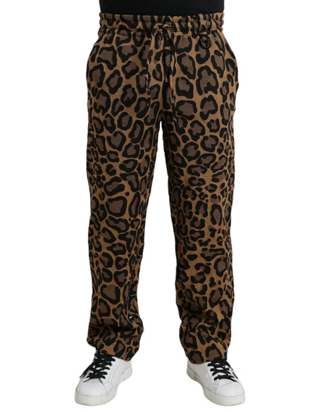 Dolce & Gabbana Brown Leopard Print Polyester Jogger Pants - Hilstor