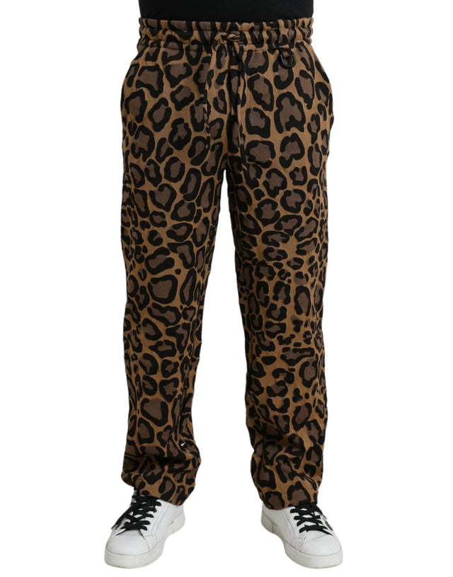 Dolce & Gabbana Brown Leopard Print Polyester Jogger Pants - Hilstor