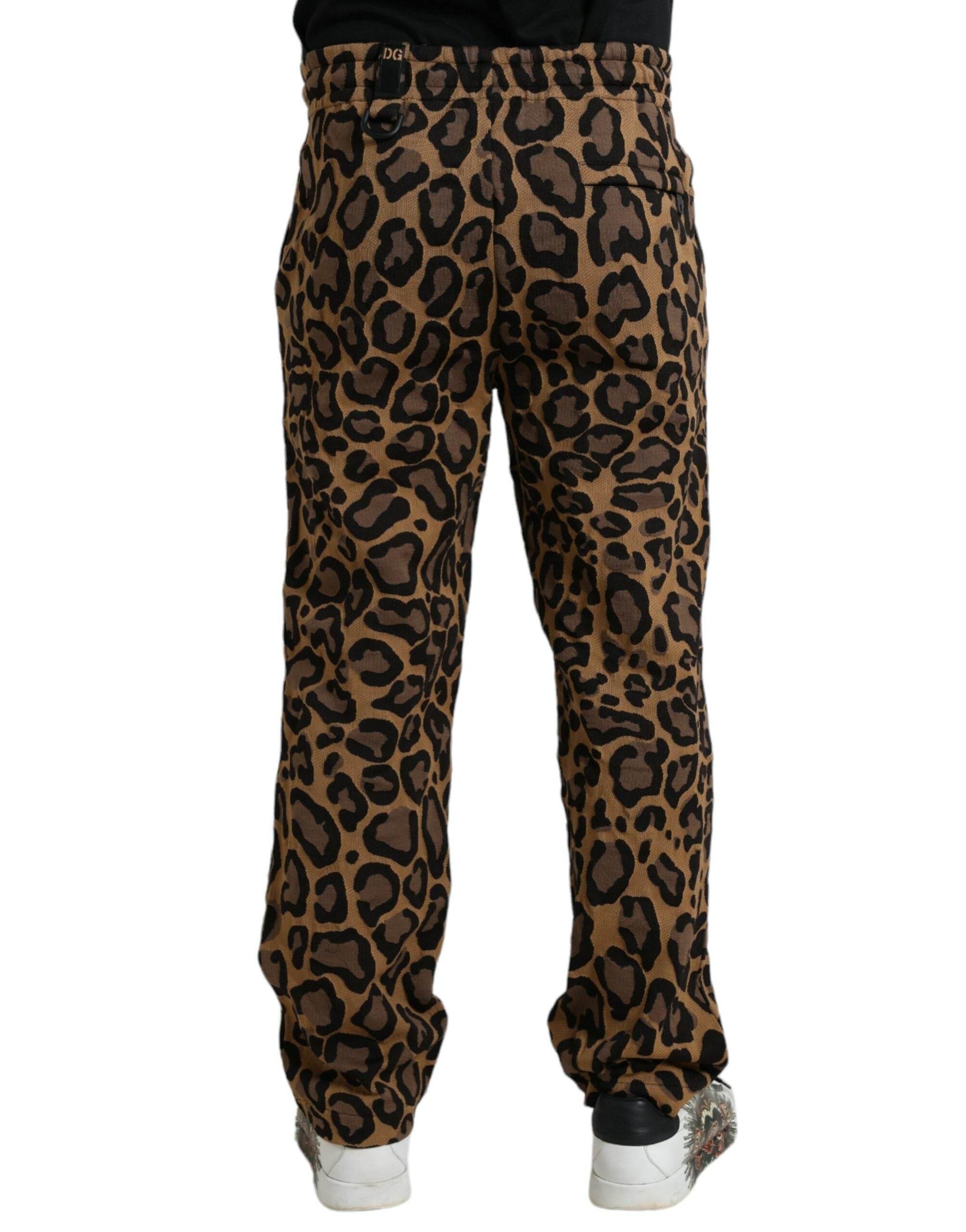 Dolce & Gabbana Brown Leopard Print Polyester Jogger Pants - Hilstor