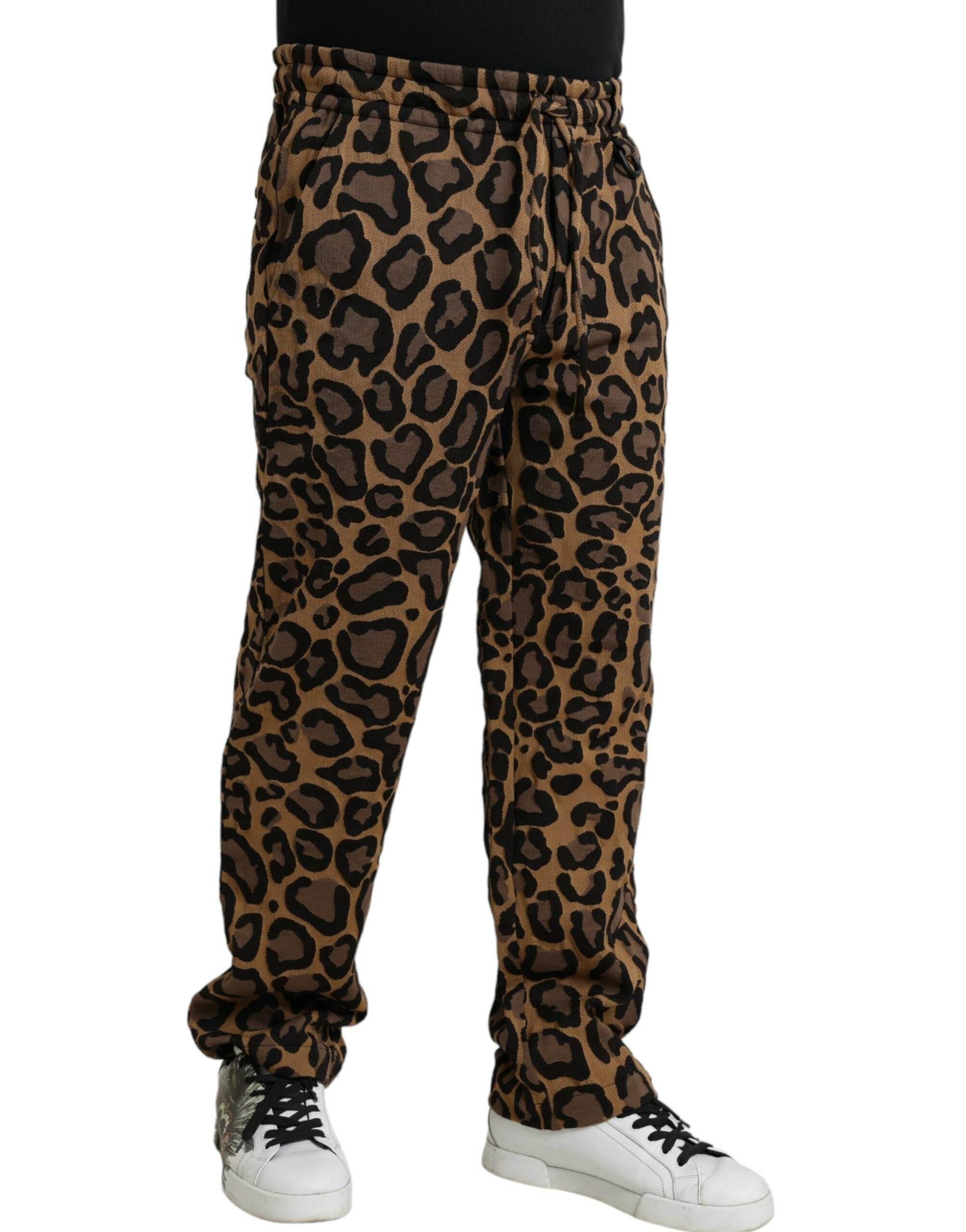 Dolce & Gabbana Brown Leopard Print Polyester Jogger Pants - Hilstor