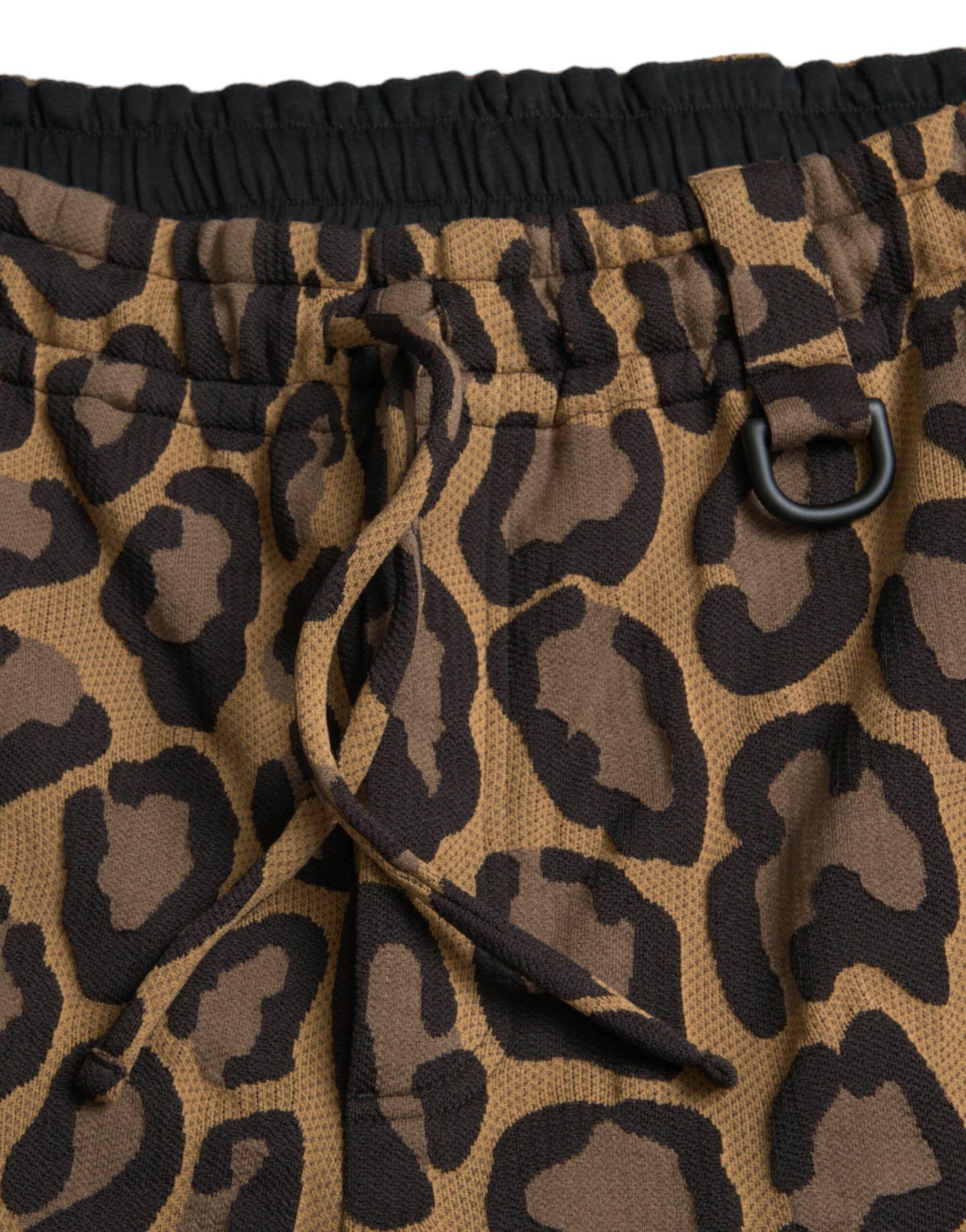 Dolce & Gabbana Brown Leopard Print Polyester Jogger Pants - Hilstor